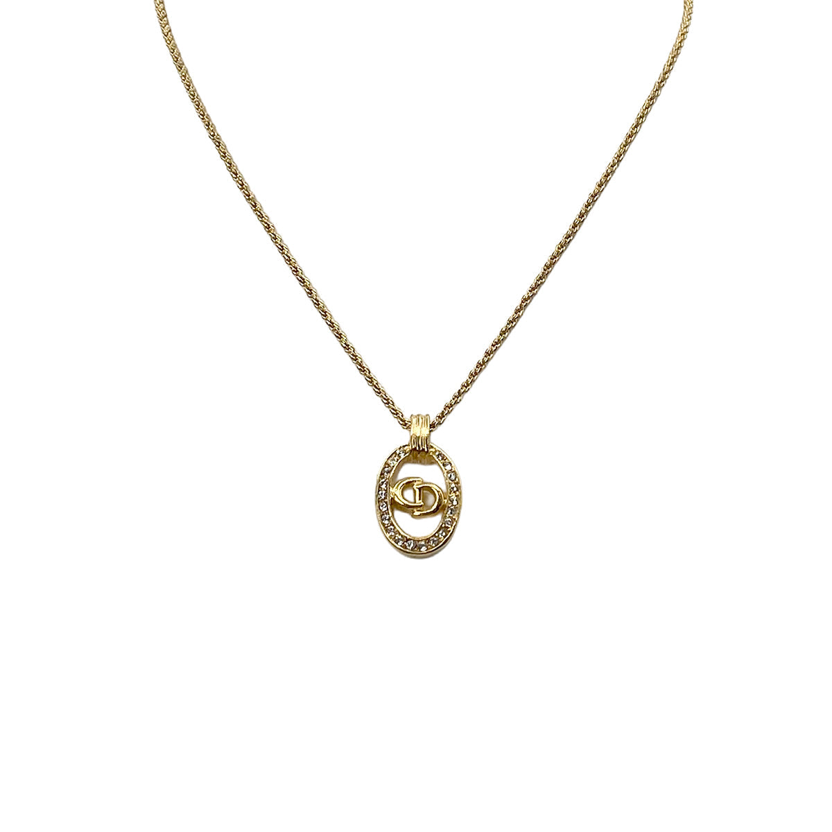 CHRISTIAN DIOR NECKLACE CD LOGO RHINESTONE GOLD ACCESSORY 90322209