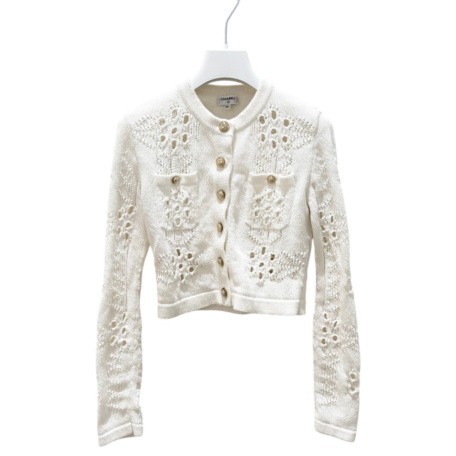 Chanel White Crochet Cardigan - size 34