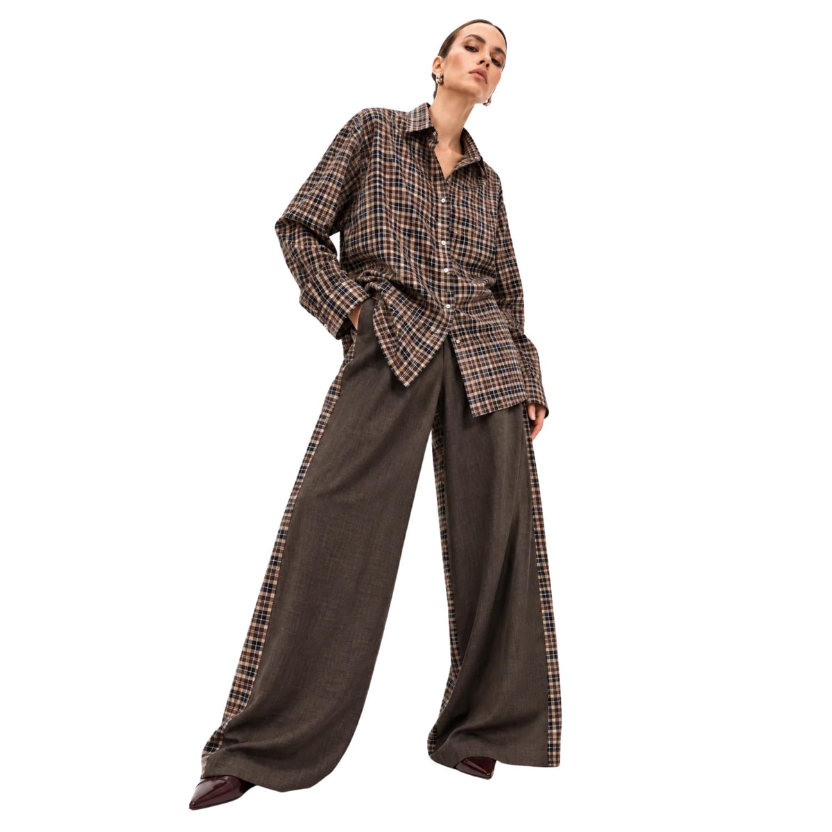 CONTRAST CHECK CO-ORD SET زوج (SHIRT & PANTS قميص وبنطلون) “JANE EYER"