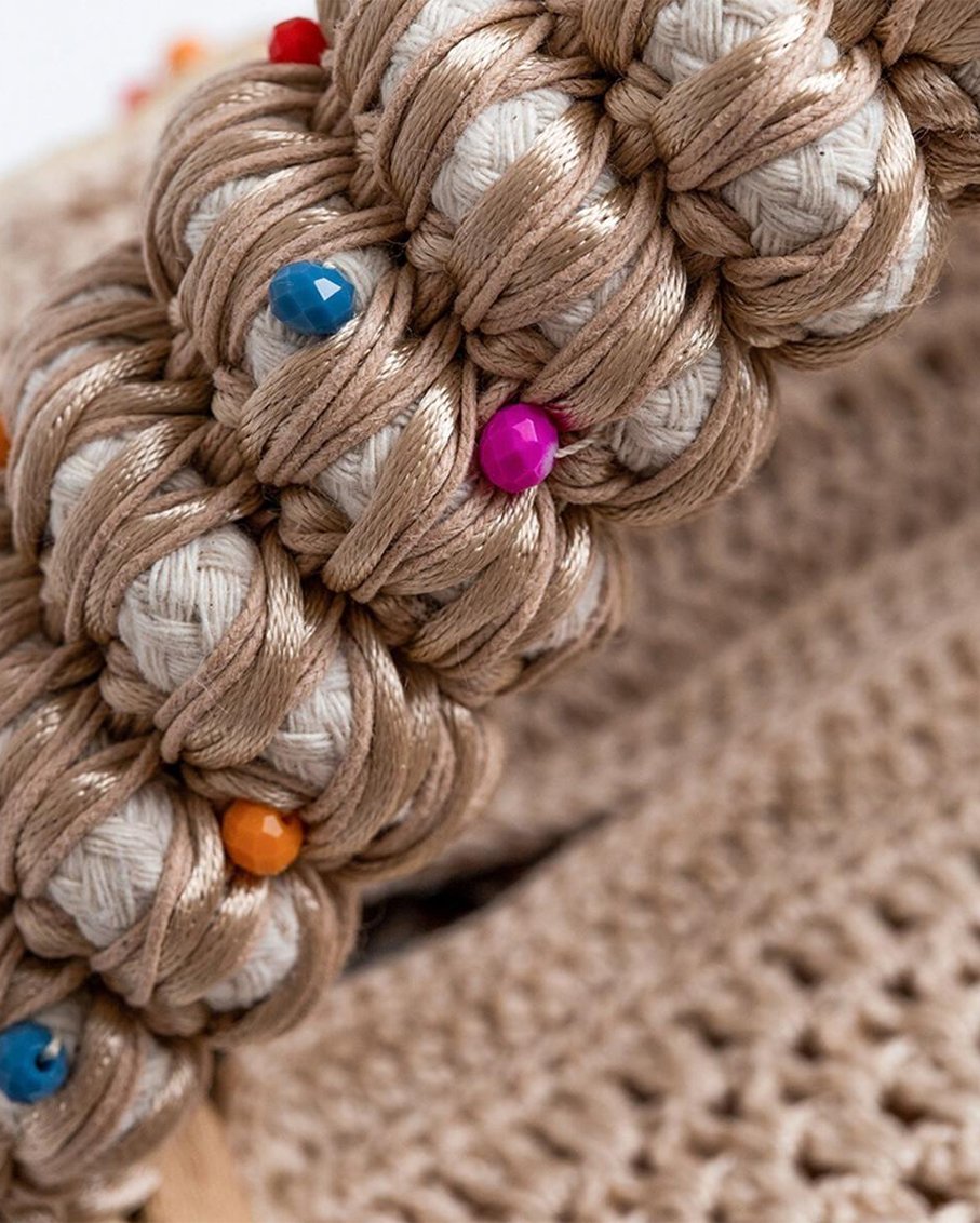 Crystal Beaded Straw Mini Bag with Braided Silk Handle Candy