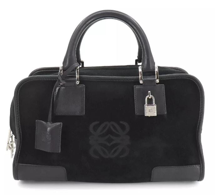 LOEWE Amazona 28 Hand Bag Suede Leather Black Purse