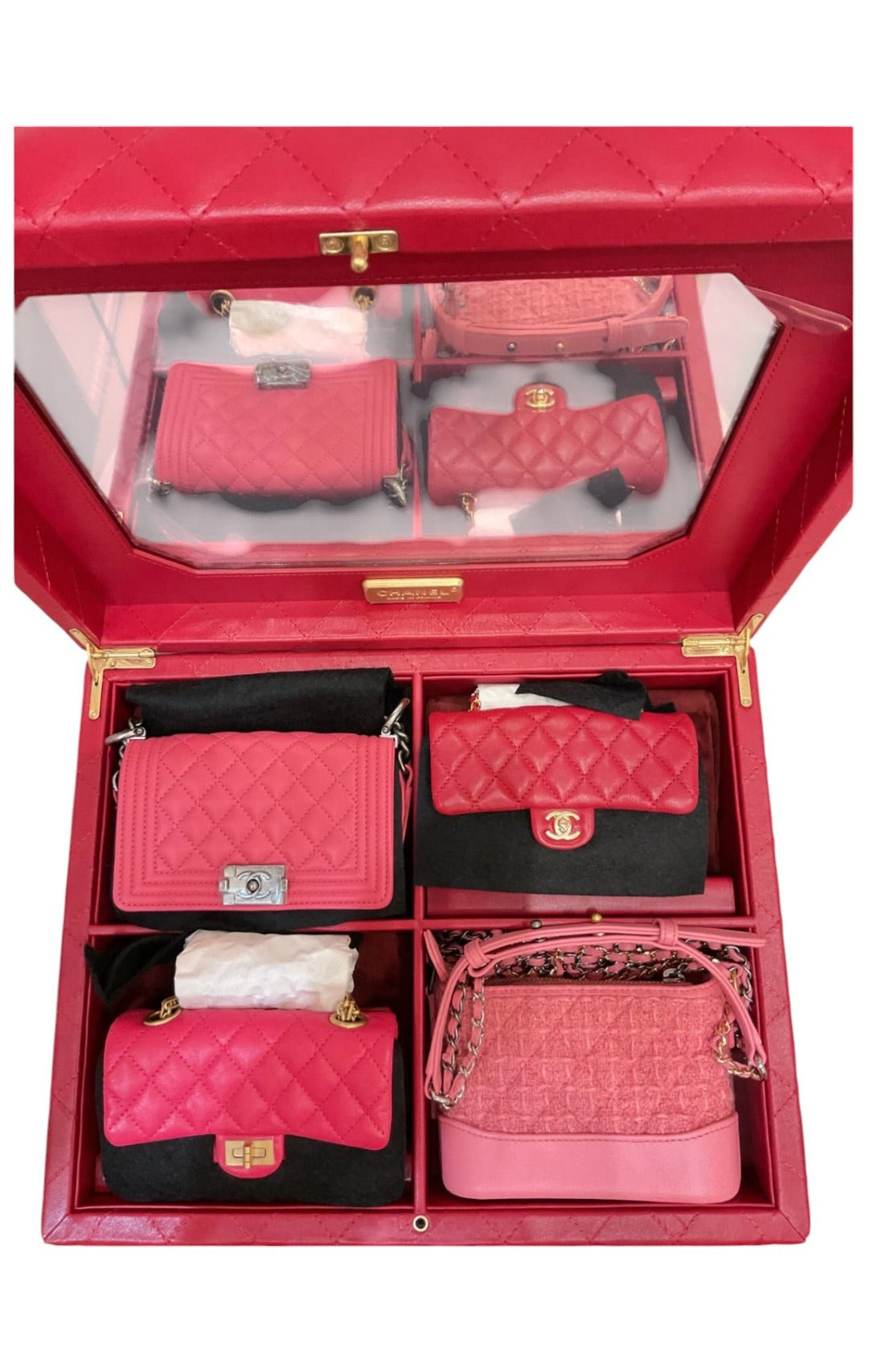 Chanel Success Story Set of 4 Pink and Red Micro Mini Bags in Red Quilted Trunk