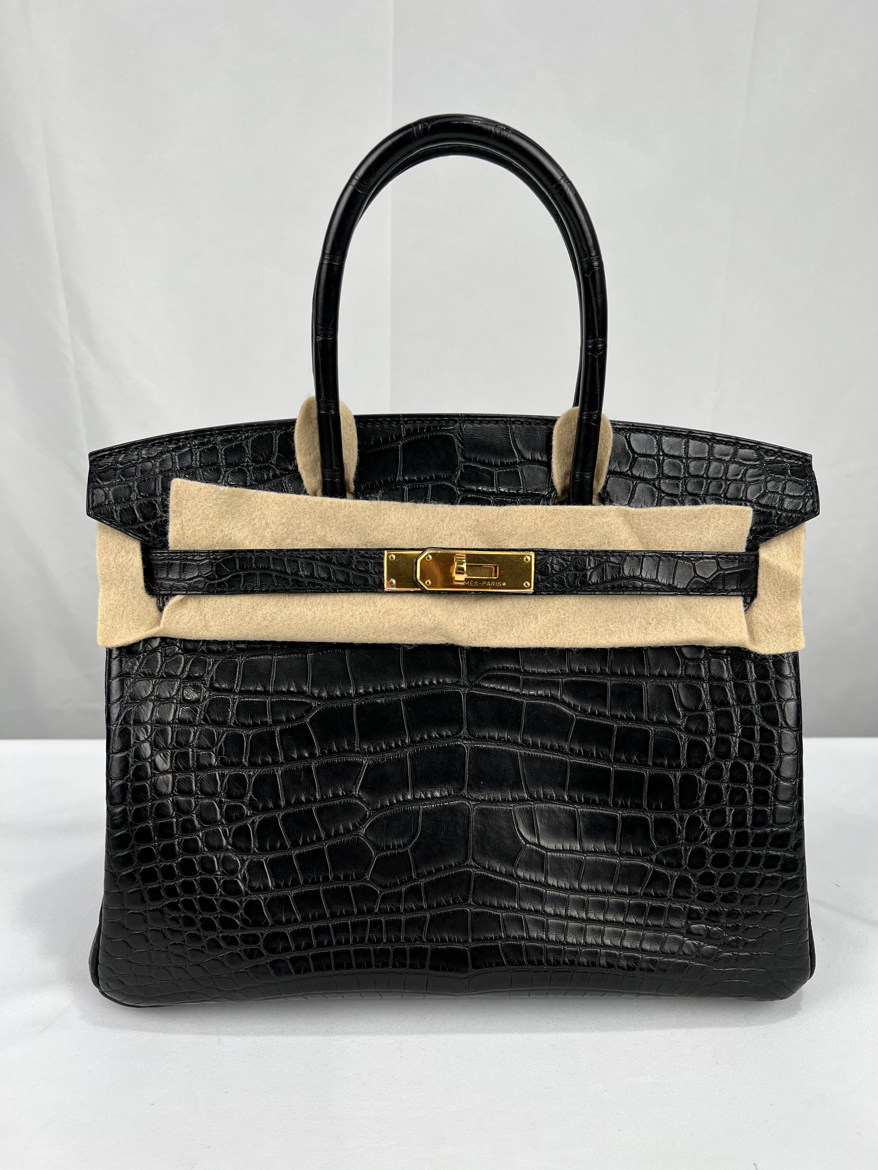 HERMES BIRKIN BLACK ALLIGATOR MAT HANDBAG 2000000153902