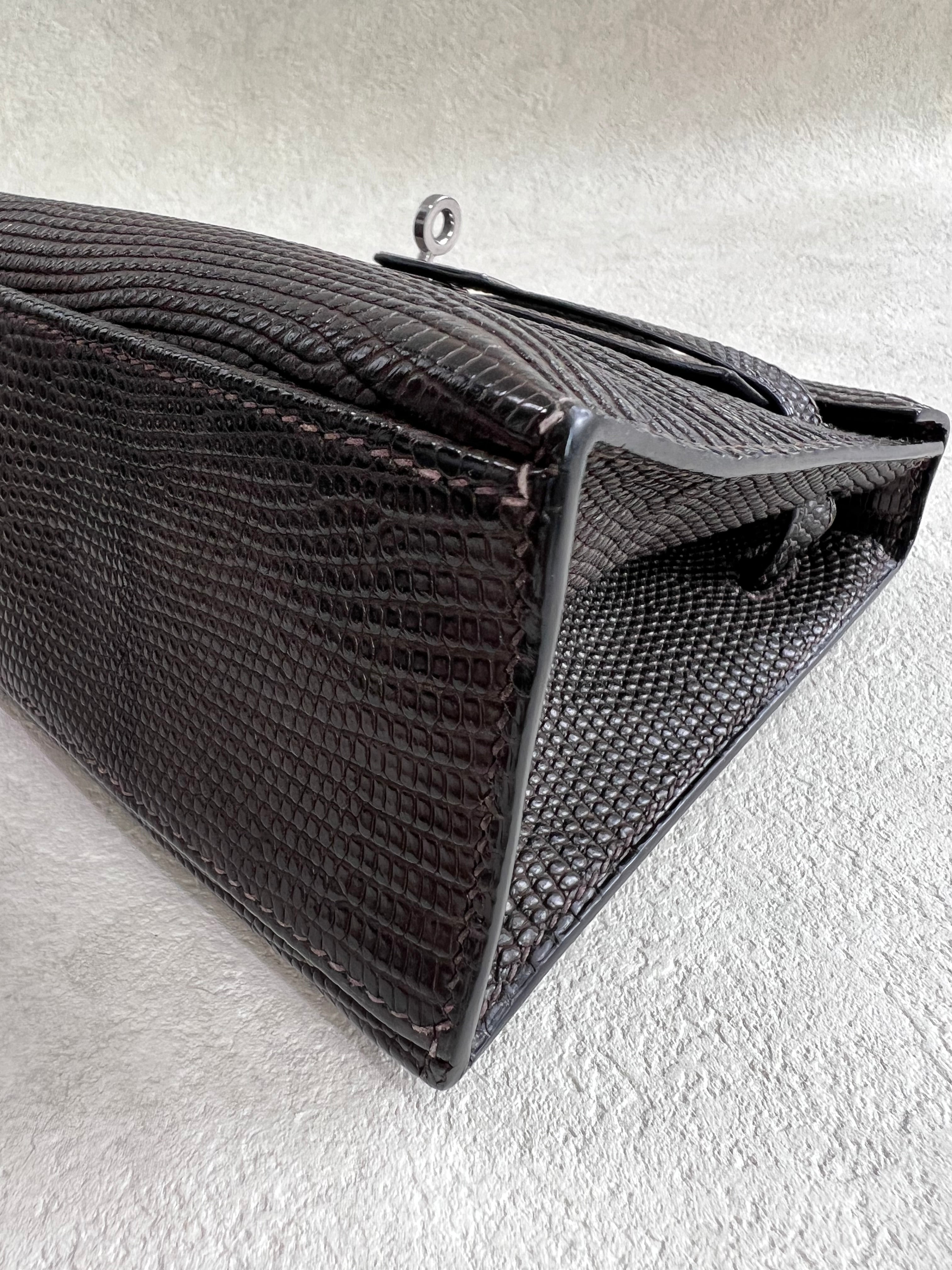 Hermes Matte Lizard Kelly Pochette Cocoan PHW #I SYCYB1136