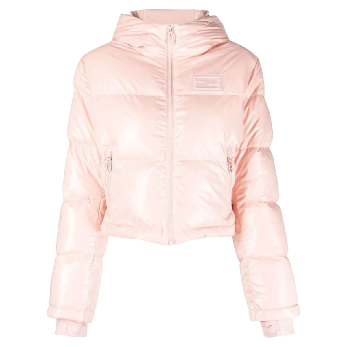 Fendi Pink Cropped Zip Padded Down Jacket - size M