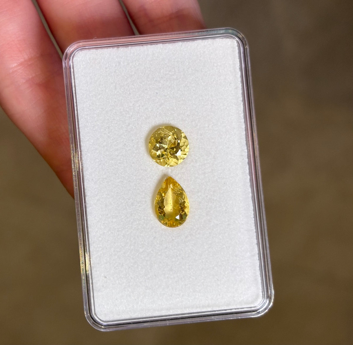 3.50ct Golden Beryl Pendant Set Portuguese Cut Round & Pear THAIC1003