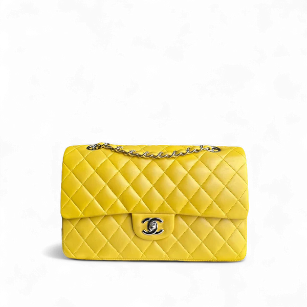 CHANEL CLASSIC FLAP MEDIUM - 25CM QUILTED LAMBSKIN YELLOW SILVER HARDWARE SERIES 13 SYCM564