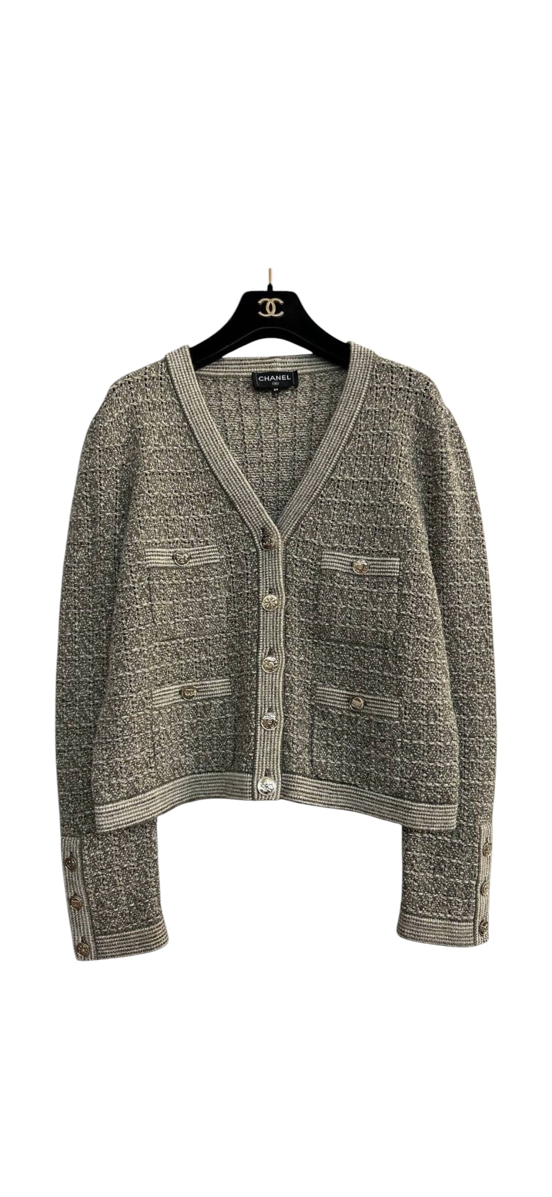 Chanel Tweed Cardigan Black/Grey Sz 34 DLT1106