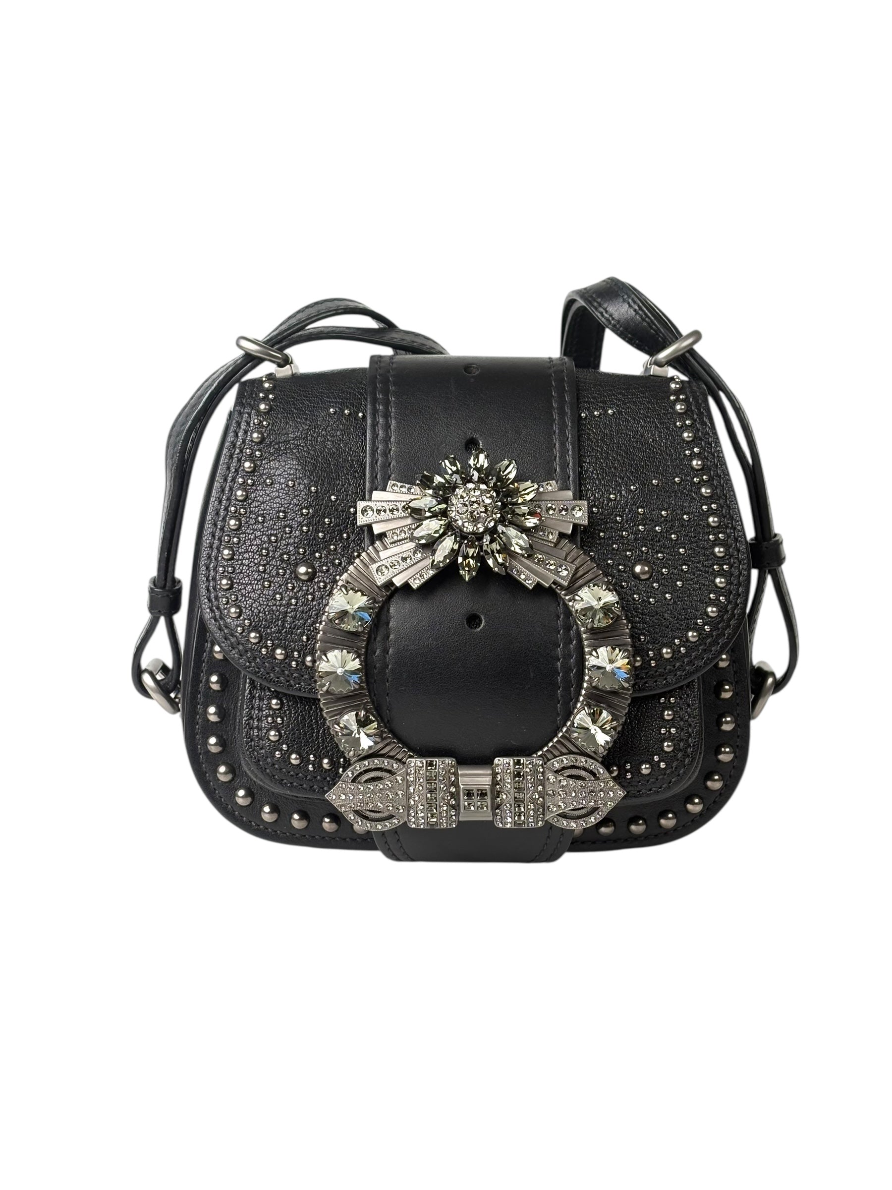 Miu Miu Strap Crystal and Black Calfskin Bag
