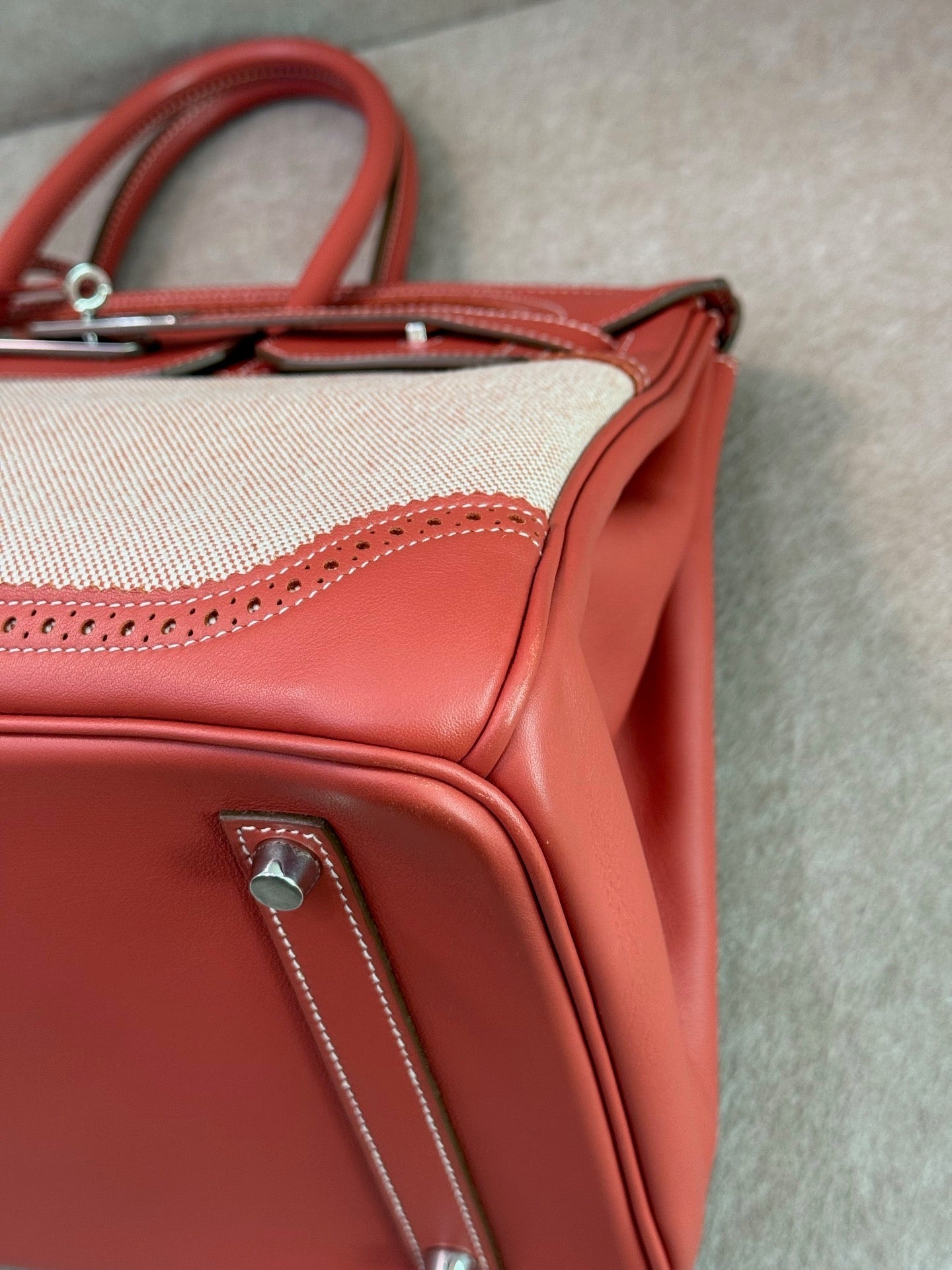 Hermès Birkin 35 Ghillies Sanguine Toile Canvas & Swift Leather Palladium Hardware