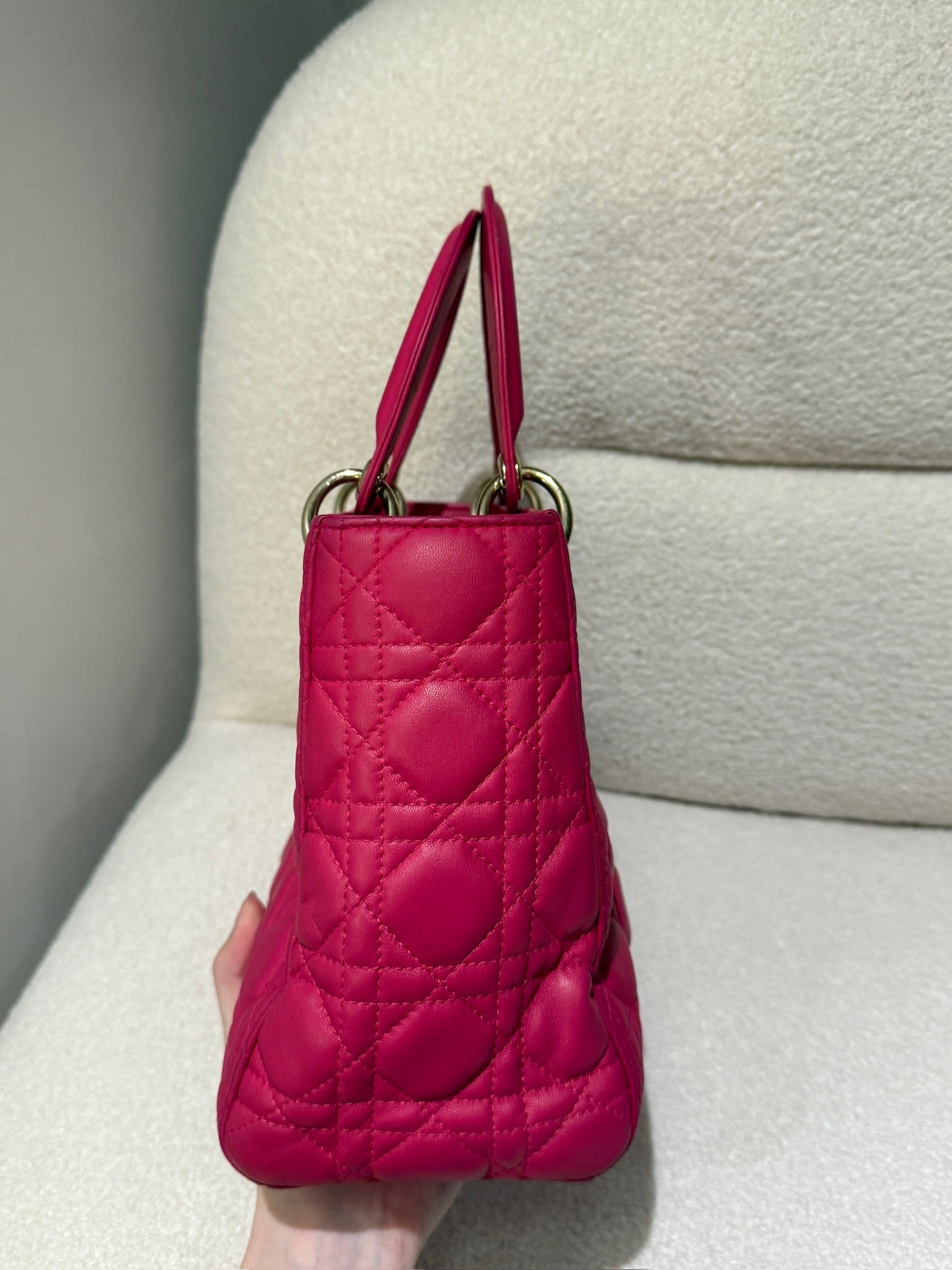 Dior Lady Dior Fuchsia Medium Handbag with Detachable Strap