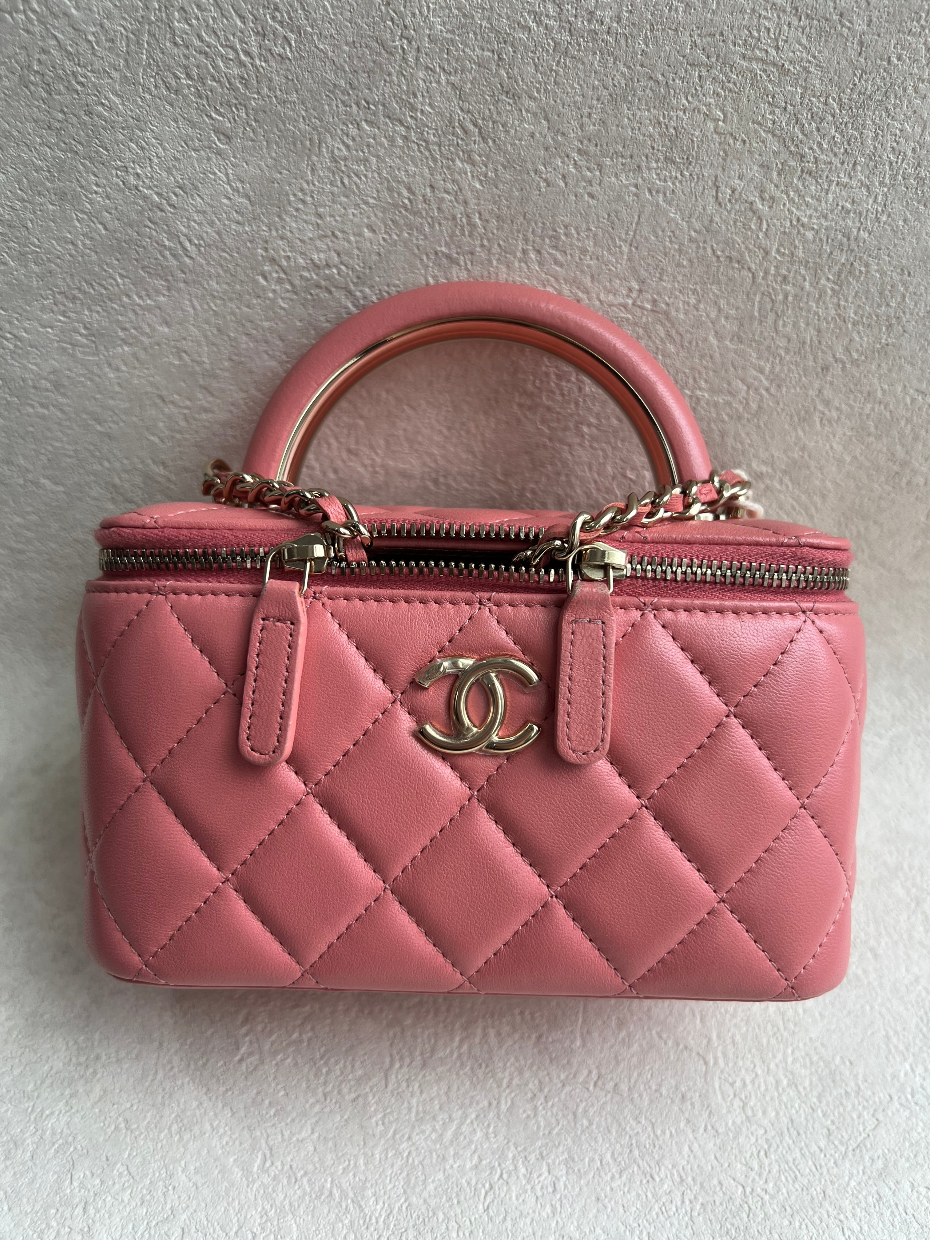 Chanel Long Vanity Metal Top Handle Pink Lambskin