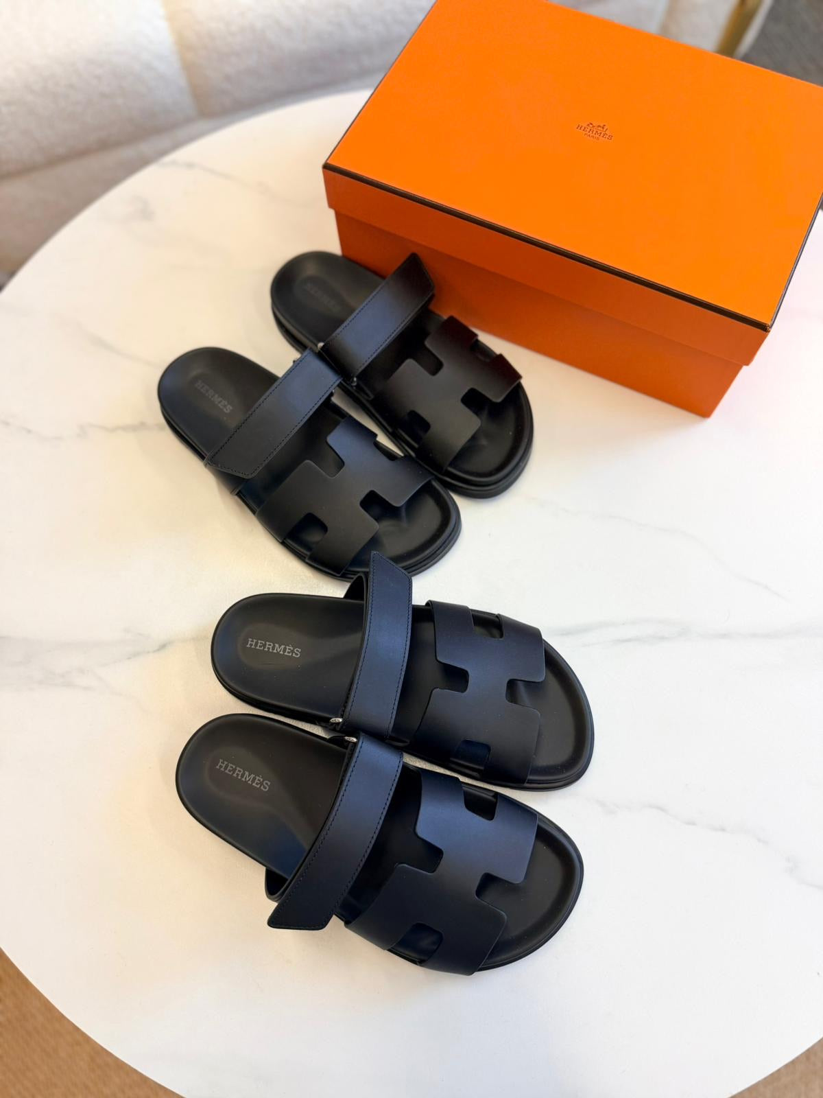 EU36.5 - Hermès Chypre Sandals black Classic H-Cut Slide