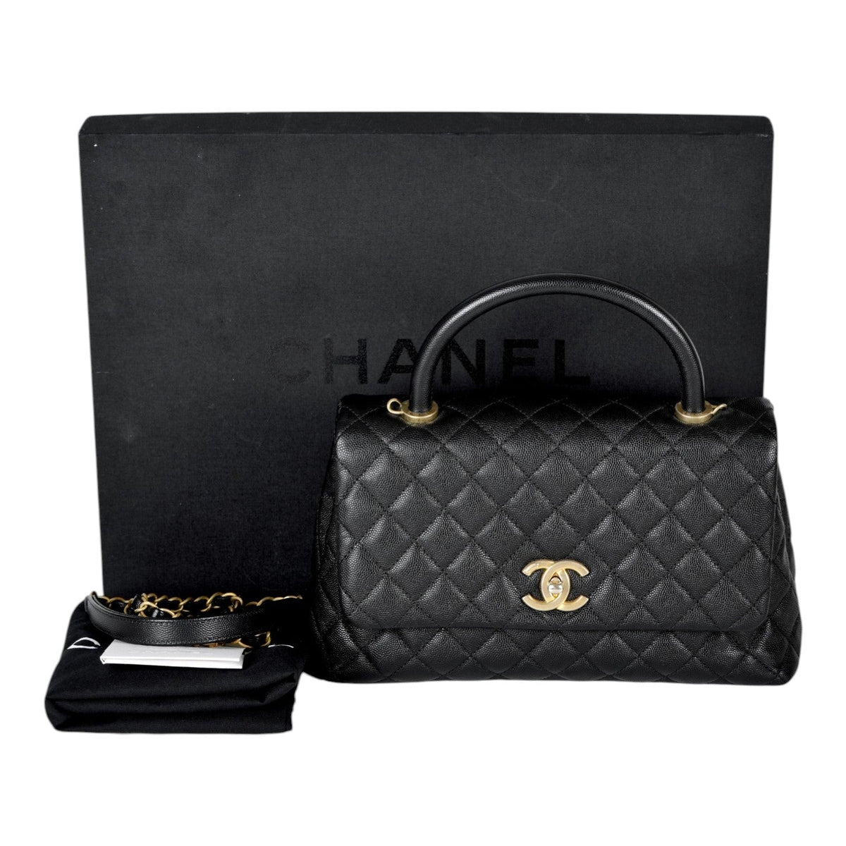 Chanel Black Medium Coco Handle Bag with GHW - Full Set