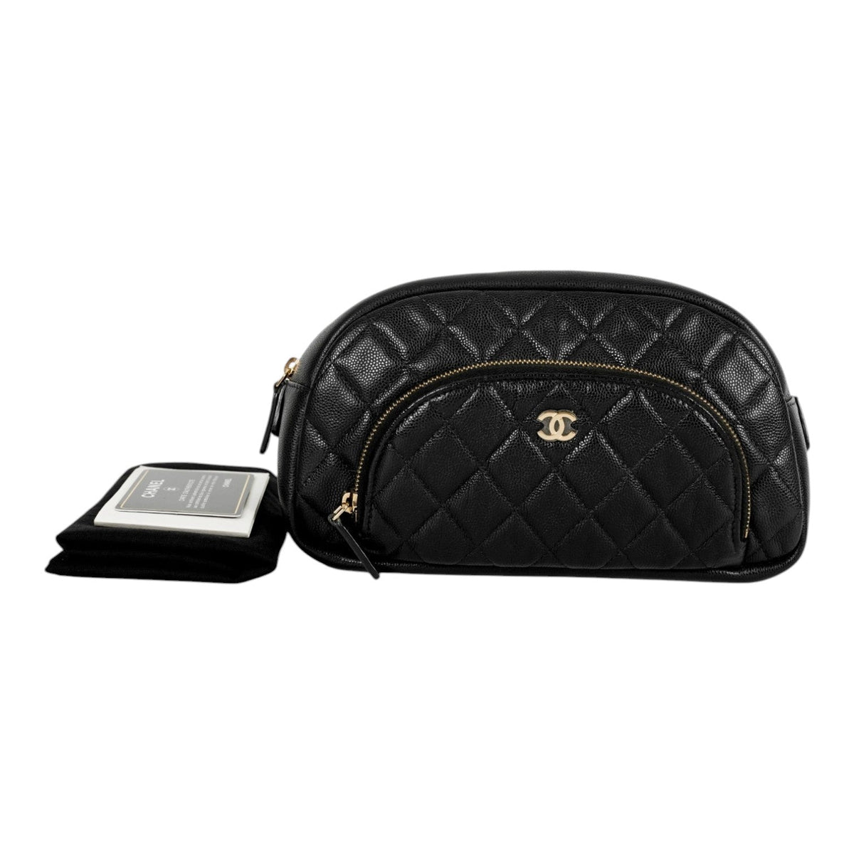 Chanel Black Double Zip Pouch Bag in Caviar