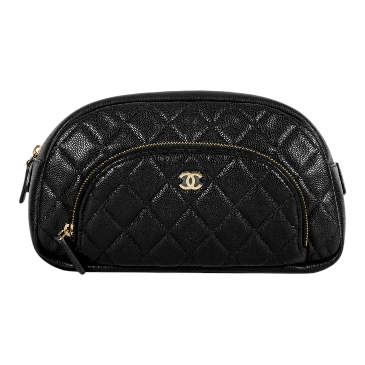 Chanel Black Double Zip Pouch Bag in Caviar