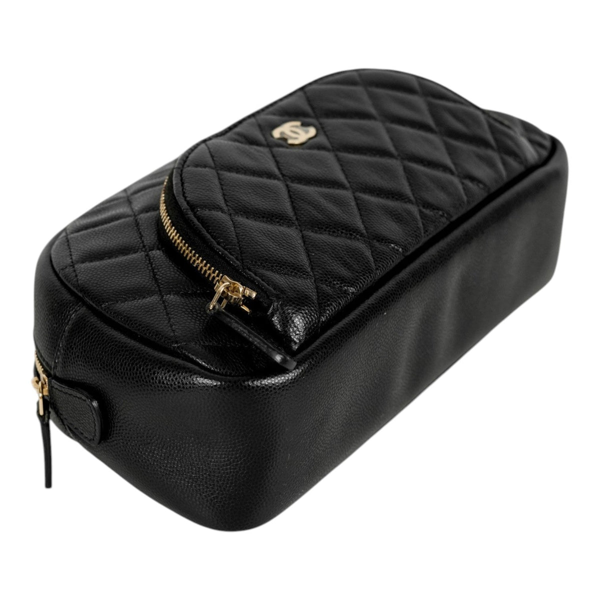 Chanel Black Double Zip Pouch Bag in Caviar