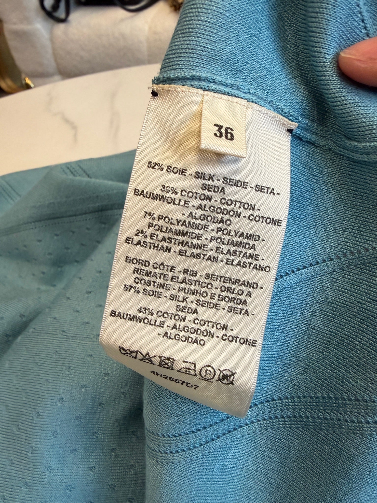 FR36 - Hermès Perforated Knit Top - Teal Blue