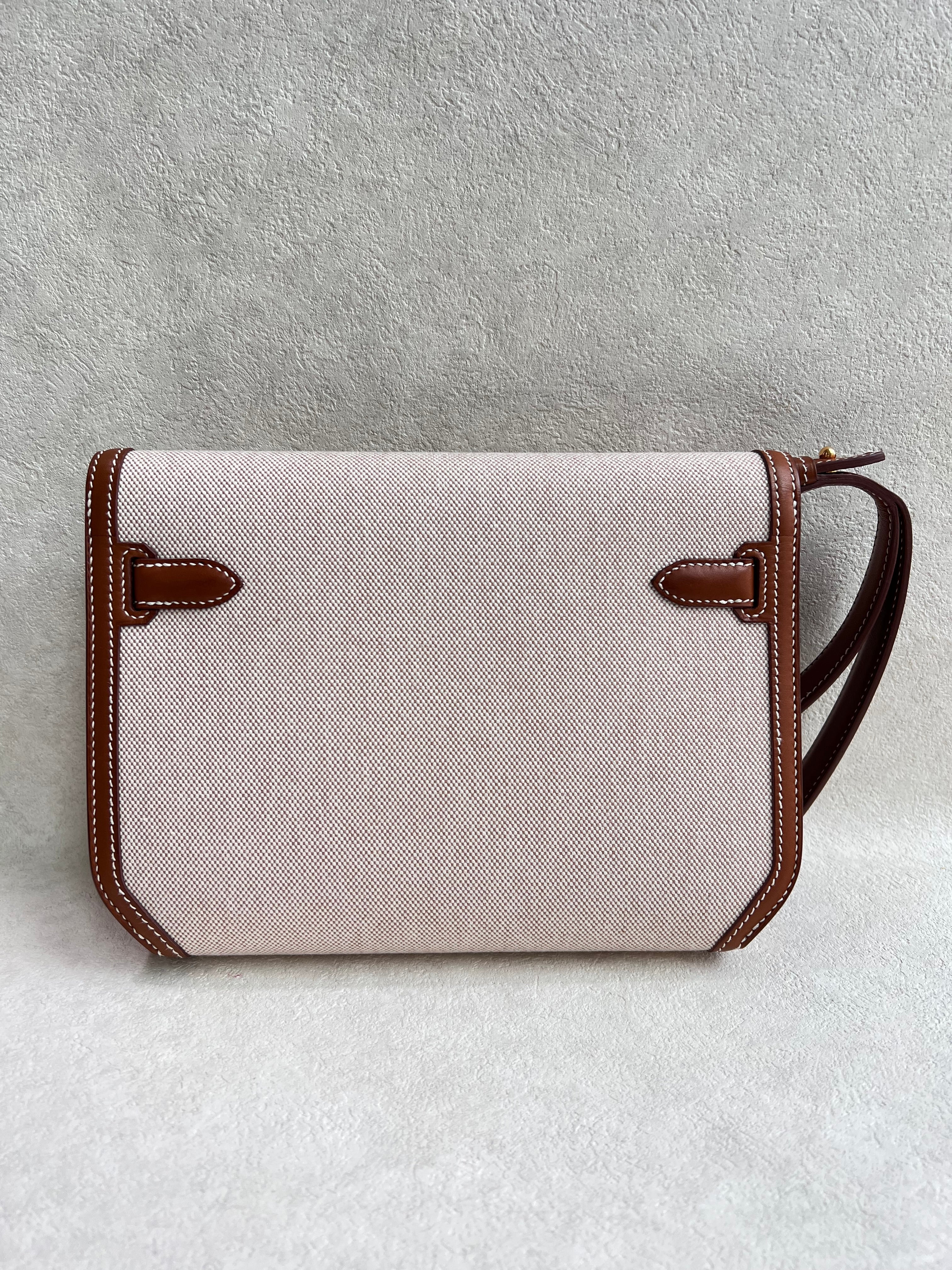 Hermes Kelly Depeche Fauve Toile PHW #Z SYCYB1133