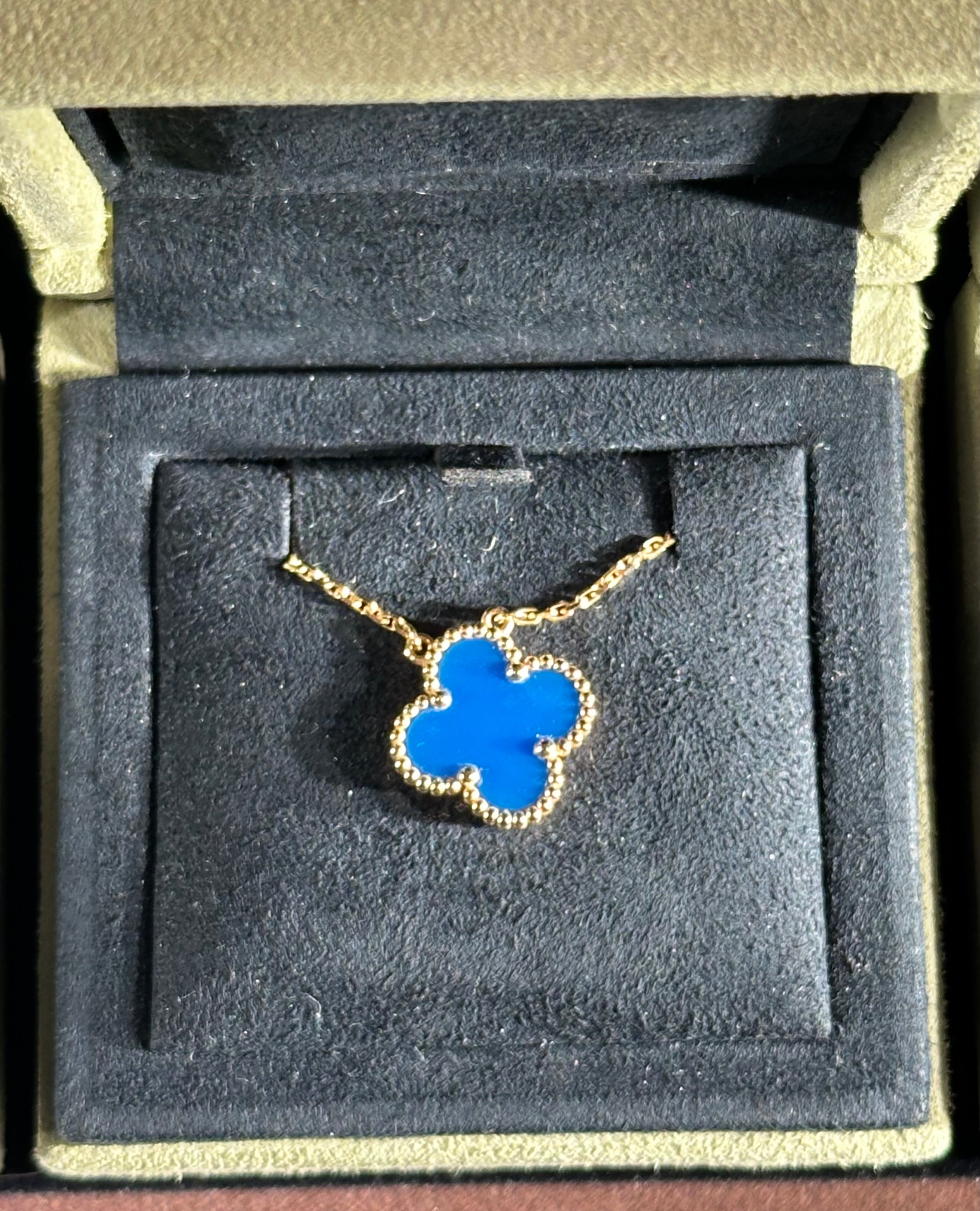 VCA Blue Agate in YG Vintage Alhambra Necklace