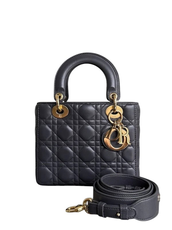 DIOR LADY SMALL - CANNAGE LAMBSKIN BLACK GOLD HARDWARE SYCMDA110