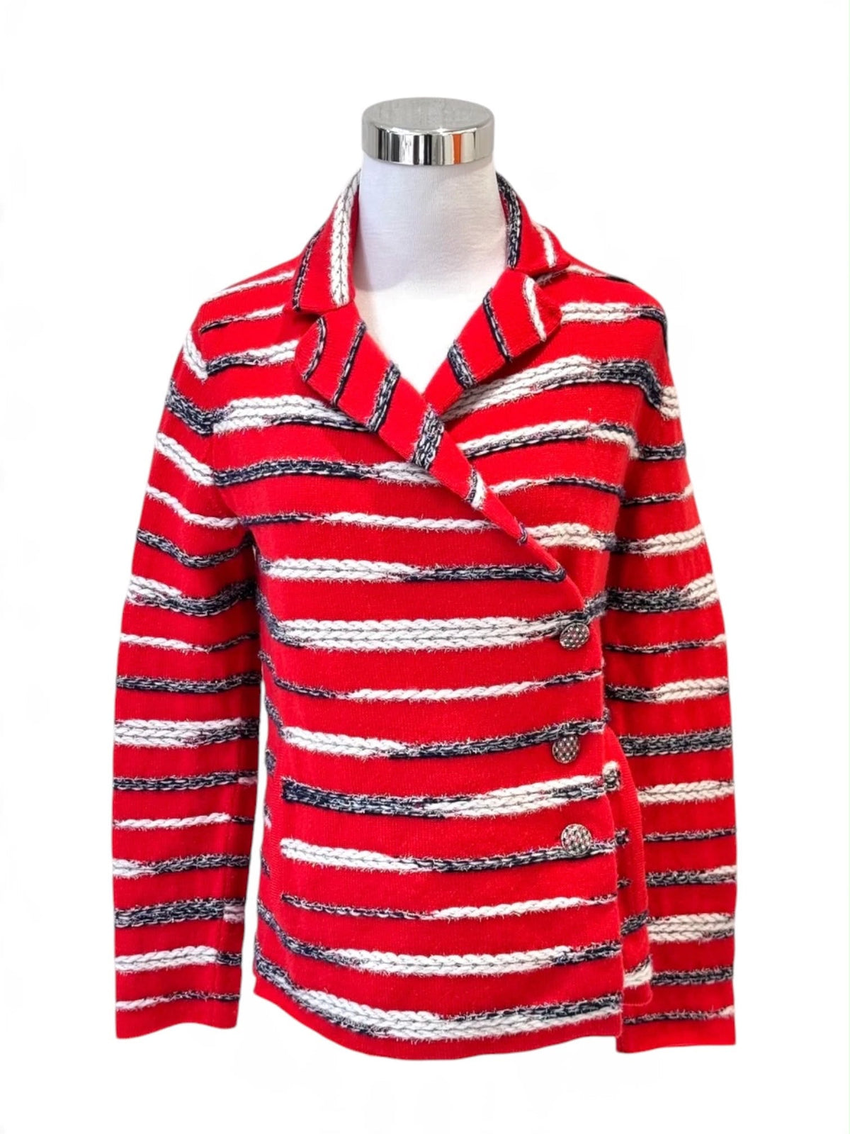 Chanel 20S Red Tweed Cashmere Sweater - Size 34