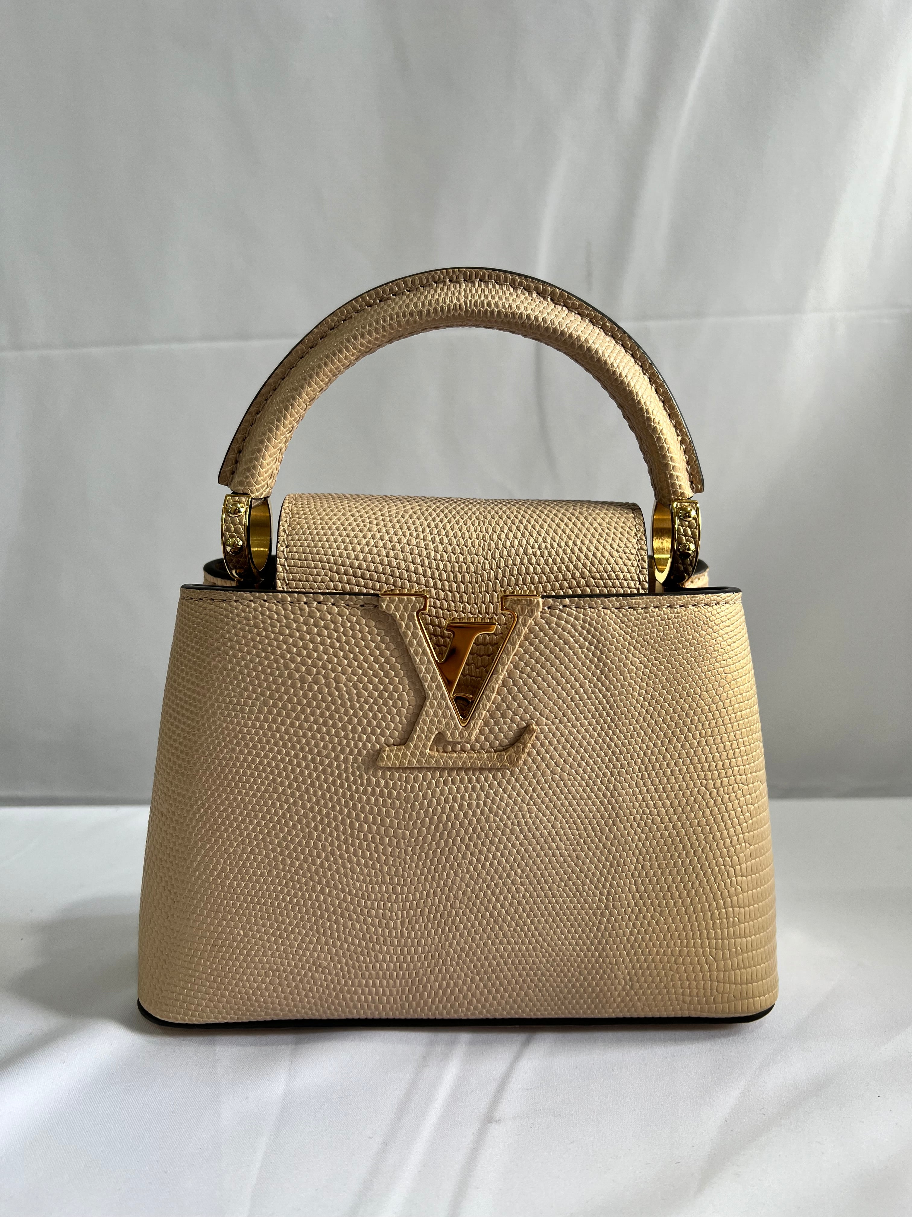 LOUIS VUITTON LIGHT PEARLY GOLD LIZARD CAPUCINES BAG SYC1960