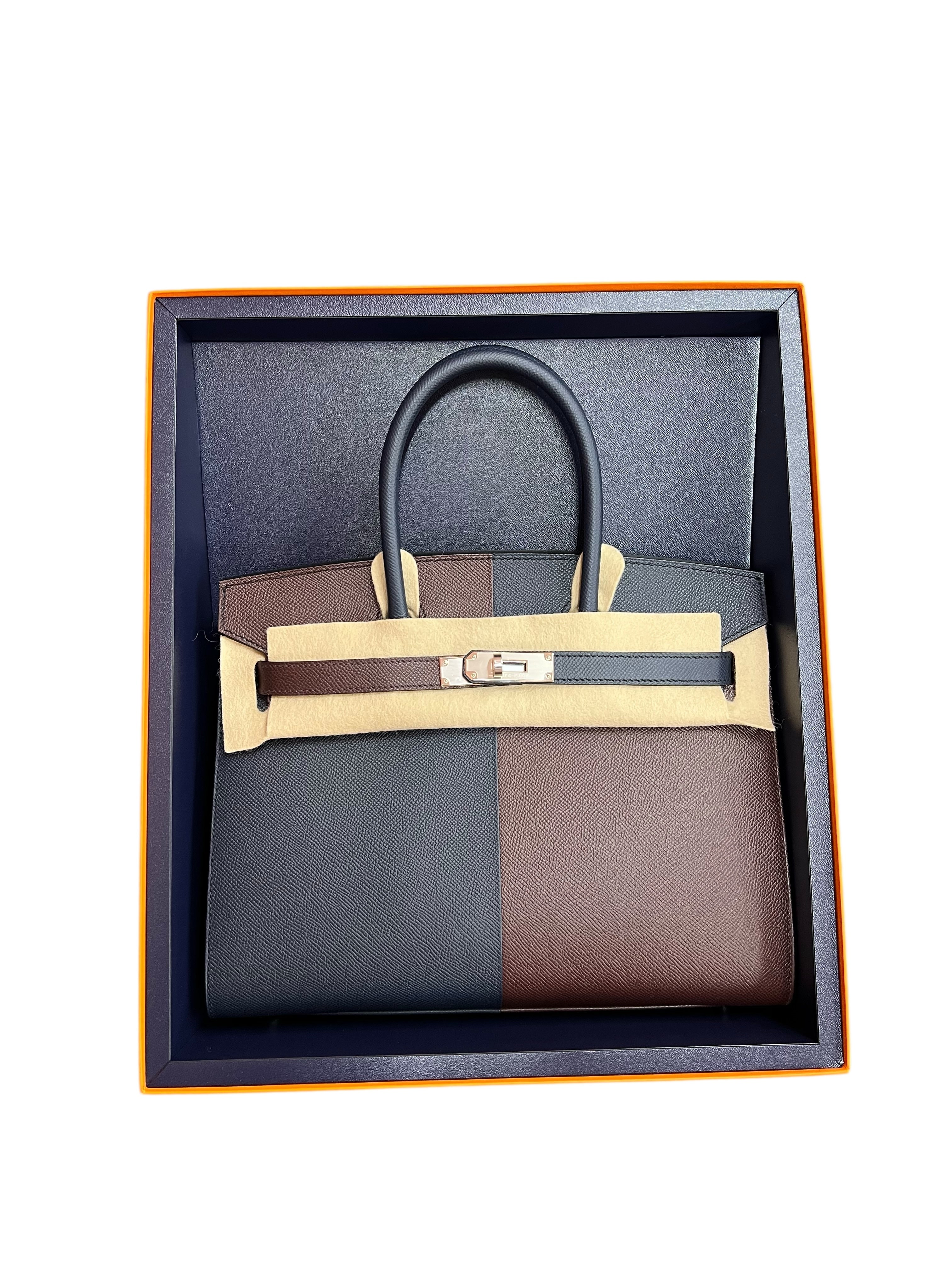 Hermes Birkin 30 Casaque Blue Indigo / Rouge Sellier / Rose Texas Epsom PHW #U SKCJB-286752