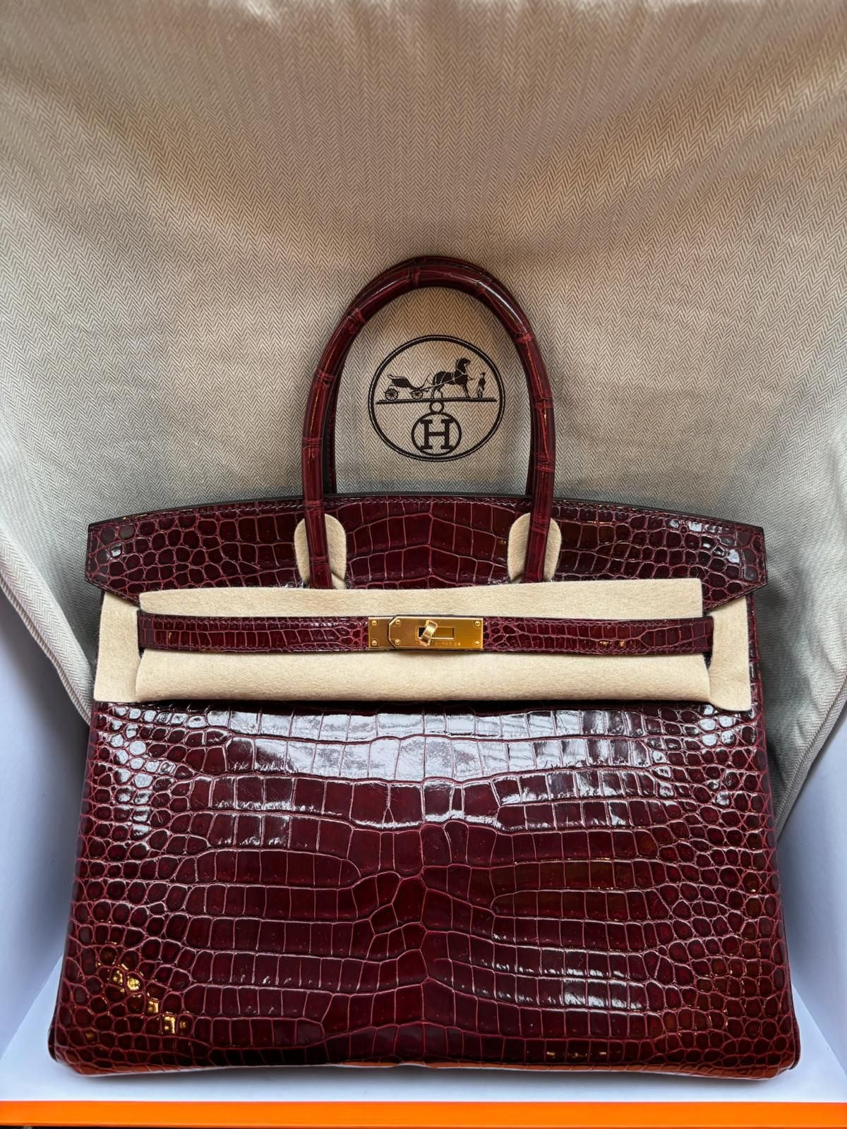 Birkin 35 Bourgogne GHW | Shiny Porosus ^✨🐊Square P (2012), like new