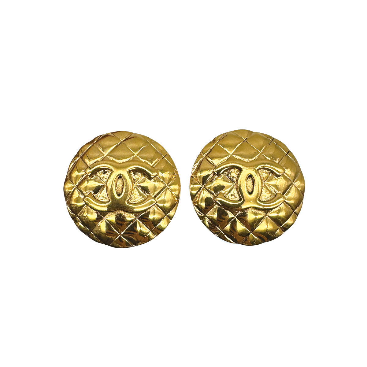 VINTAGE CHANEL EARRINGS ROUND COCOAMRK MATELASSE GOLD ACCESSORY 90317013