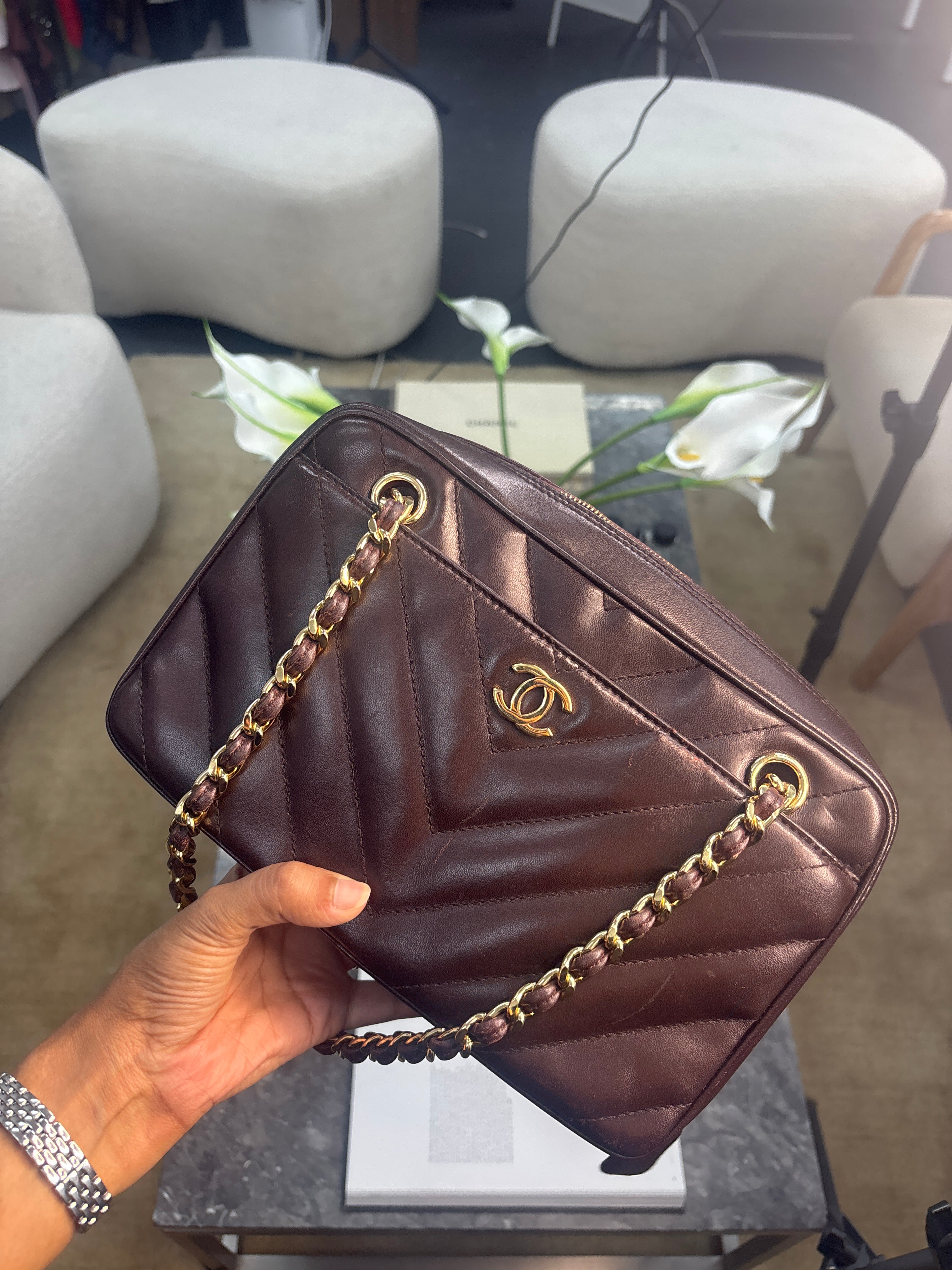 Chanel Chevron Lambkin Bowling Bag with GHW ALL1170