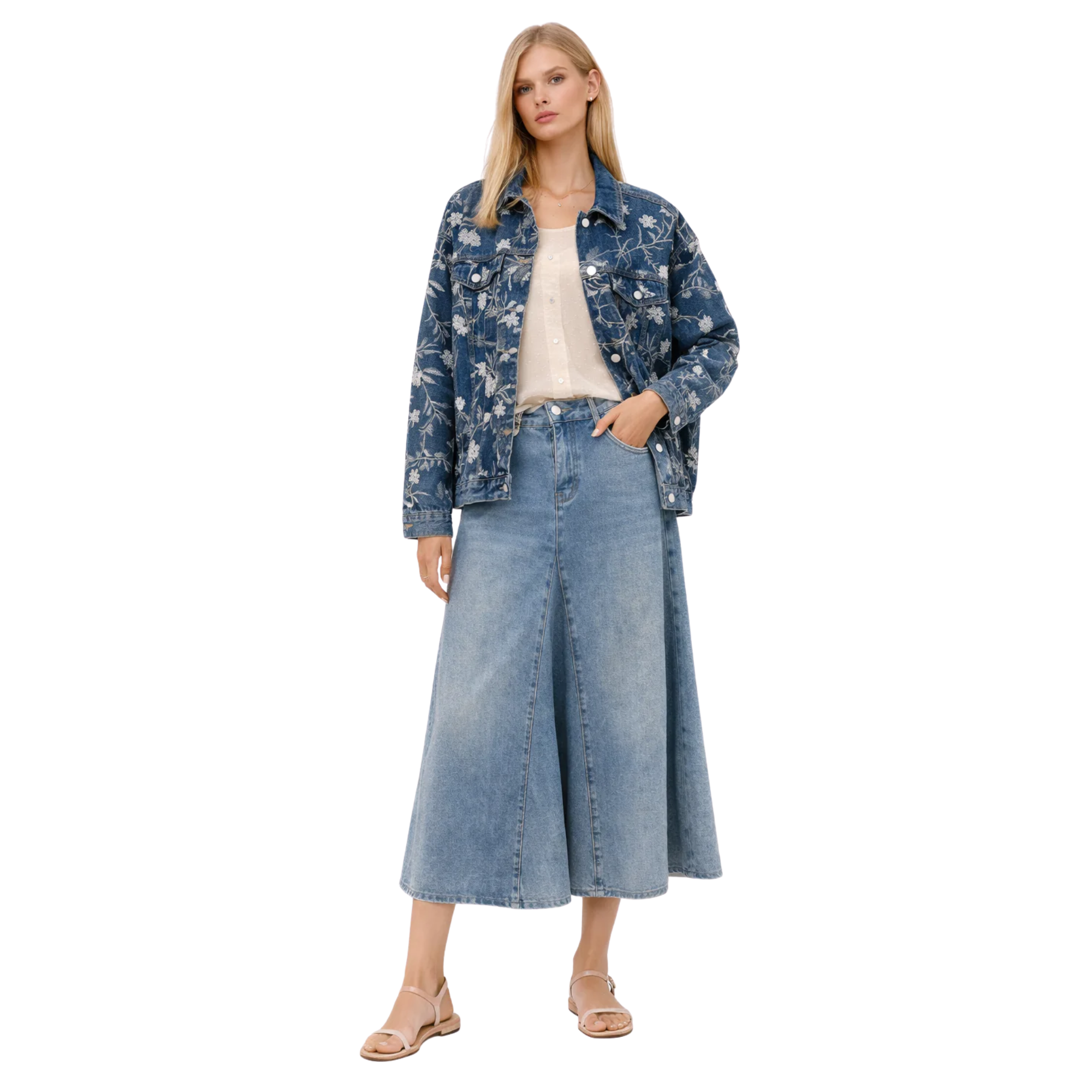 EMBROIDERED SEQUINS FLOWER DENIM JACKET ( السترة) "MARCELLA"