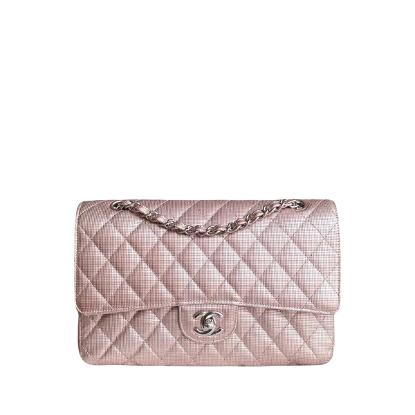 CHANEL CLASSIC FLAP MEDIUM - PIXELATED CALFSKIN METALLIC PINK SILVER HARDWARE SERIES 21 SYCM566