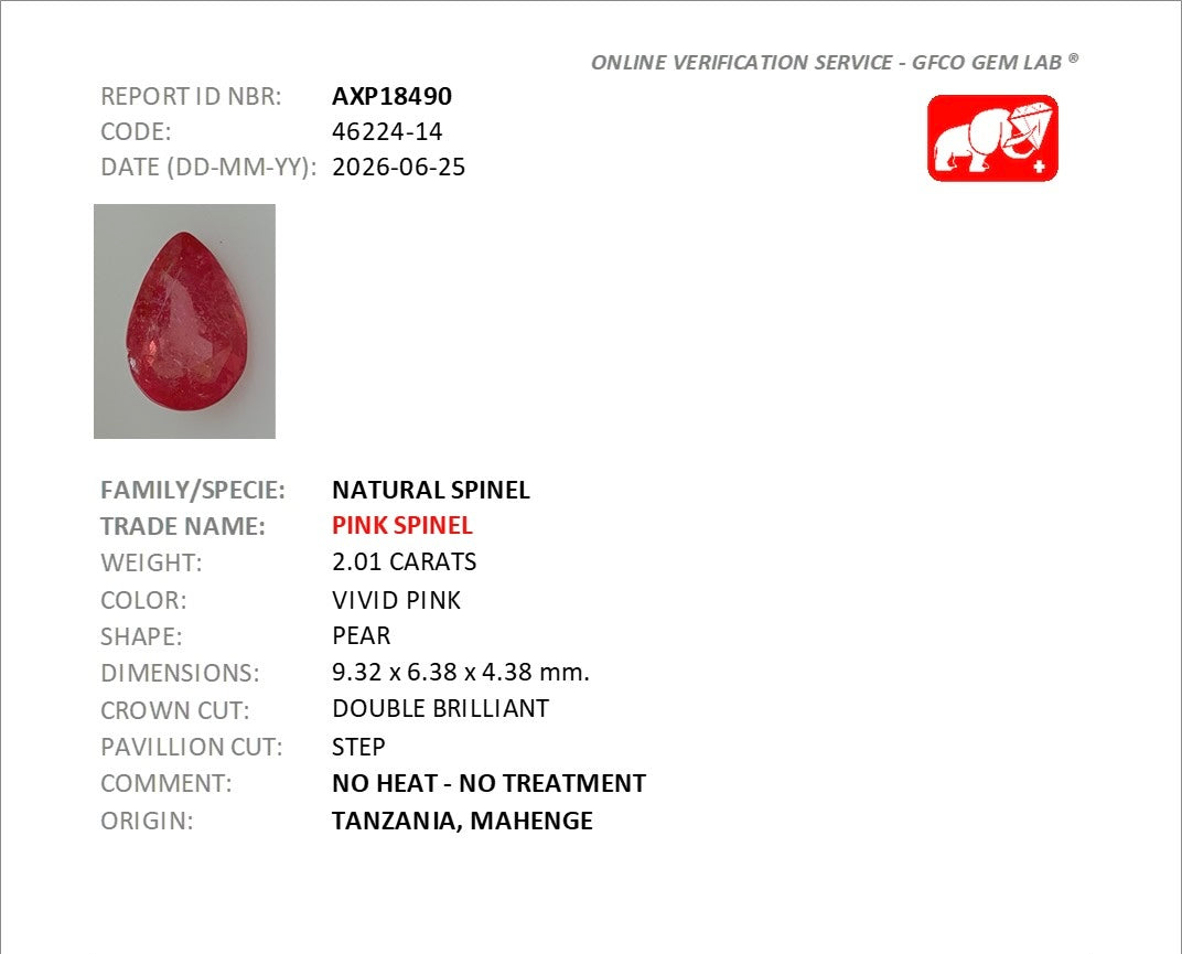 2.01ct Vivid Pink Spinel Mahenge DXBCS5738