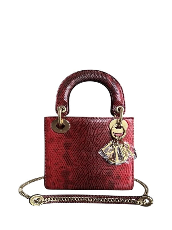 DIOR LADY MINI - EXOTIC LIZARD OMBRE RED GOLD HARDWARE SYCMDA115