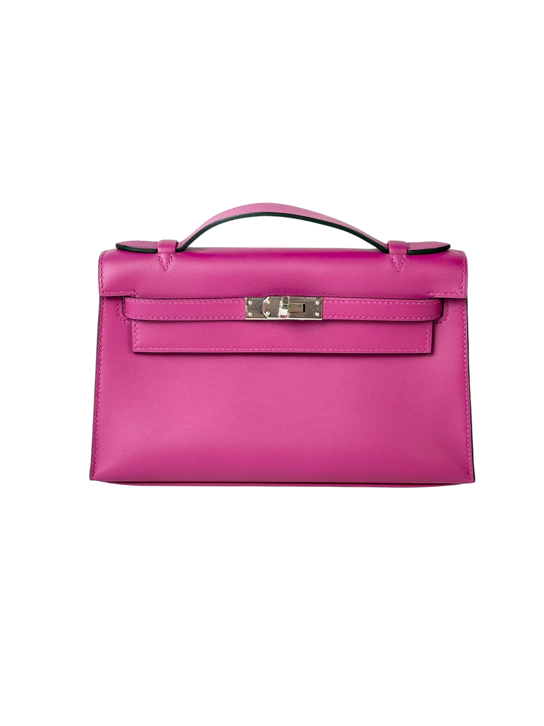 Hermes Kelly Pochette in Rose Pourpre Swift