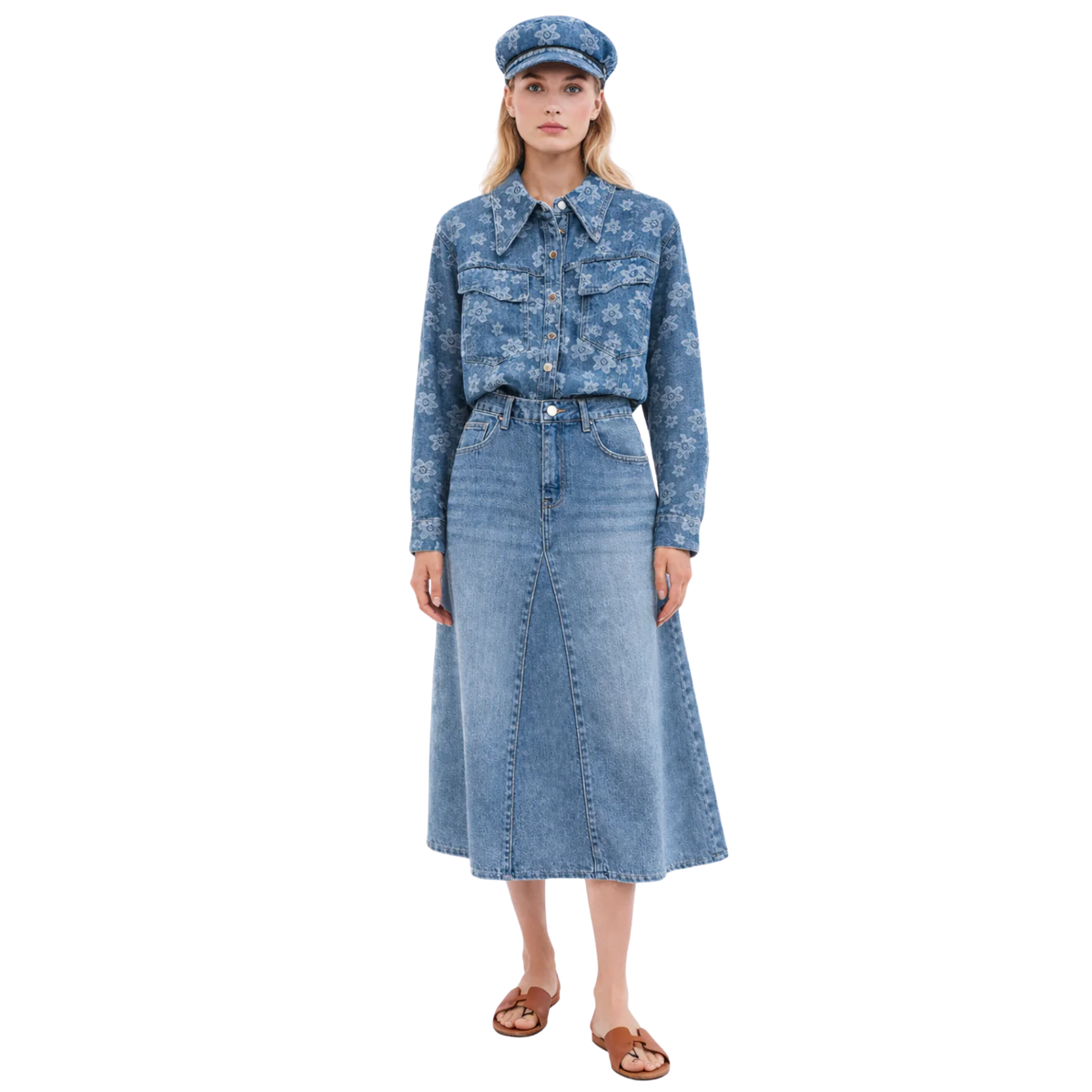 FLORAL DENIM SHIRT (فستان)"ANNIA"