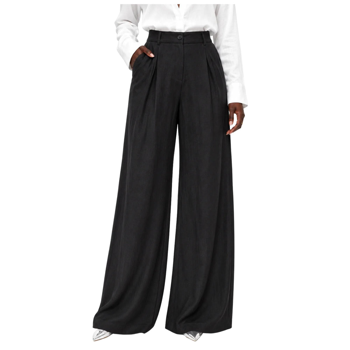 FRONT PLEATED HIGH-WAISTED TROUSERS بنطلون “IVORY”