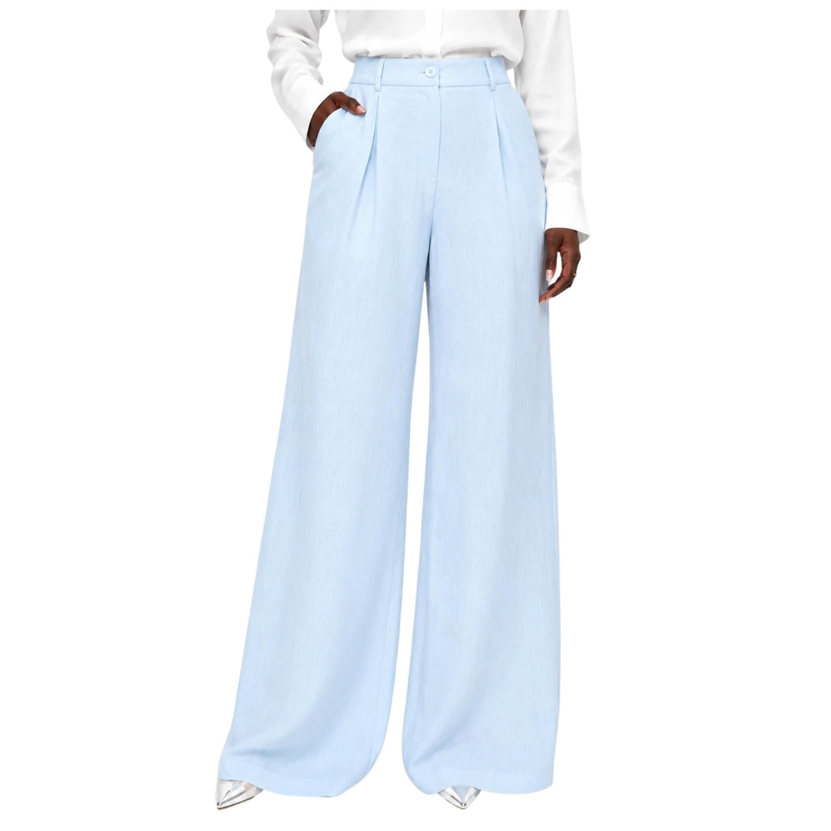 FRONT PLEATED HIGH-WAISTED TROUSERS بنطلون “IVORY”