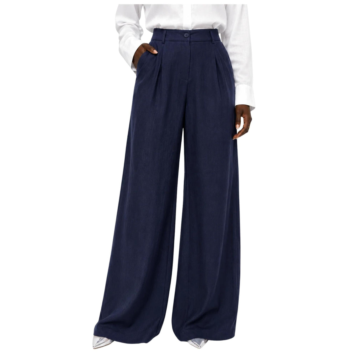 FRONT PLEATED HIGH-WAISTED TROUSERS بنطلون “IVORY”