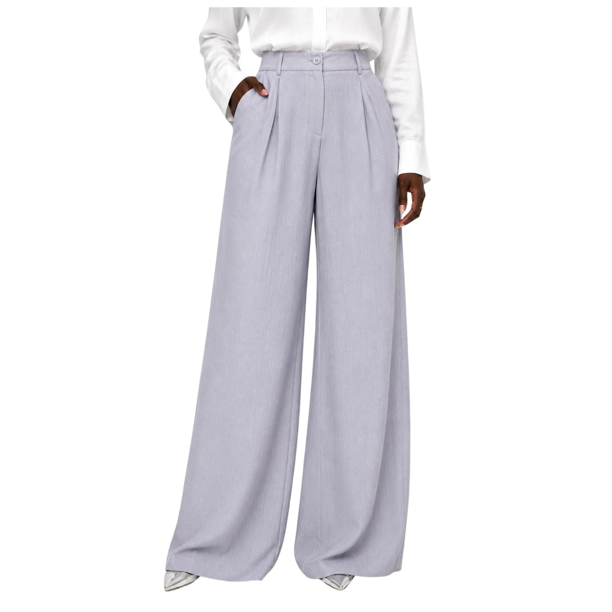 FRONT PLEATED HIGH-WAISTED TROUSERS بنطلون “IVORY”