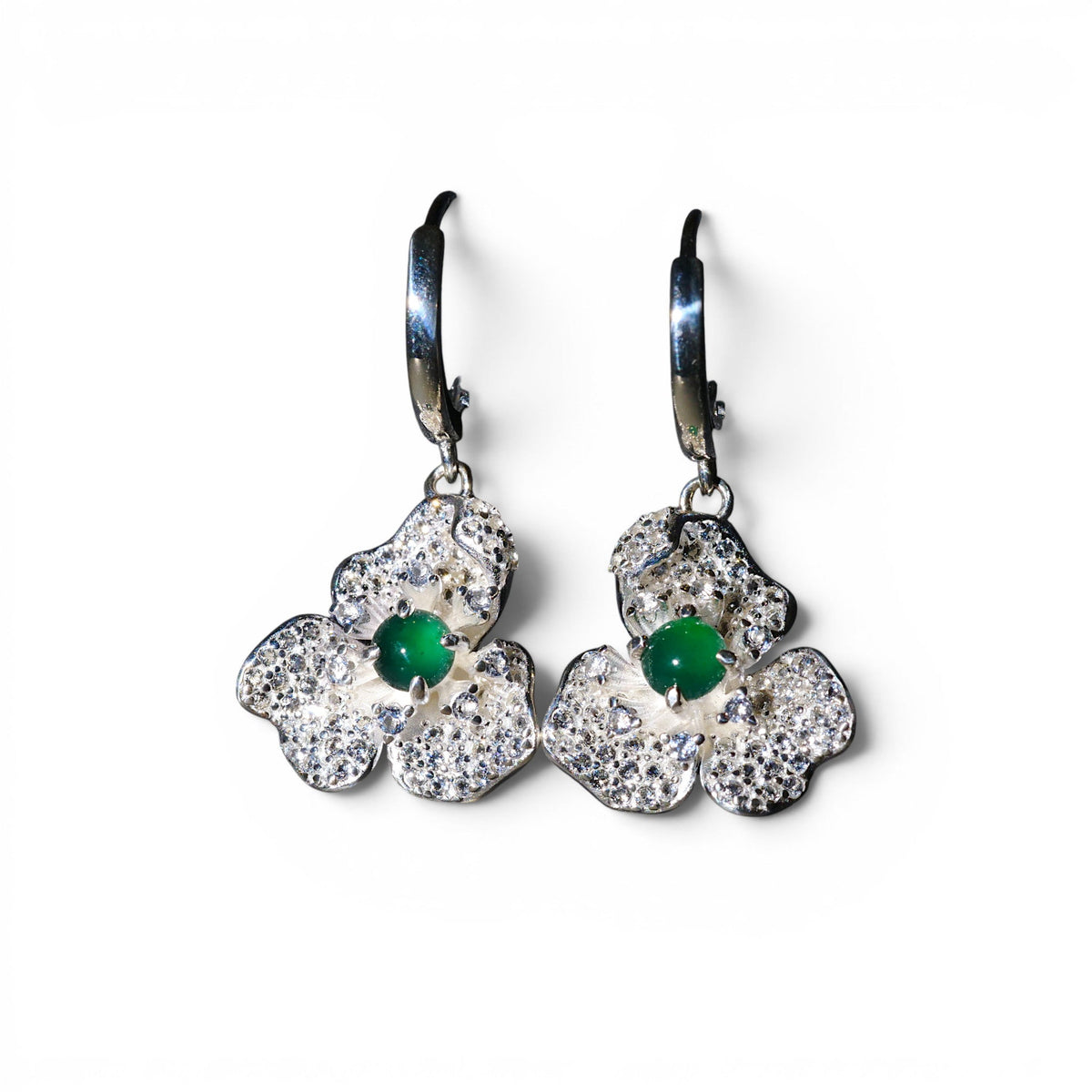 Imperial Jade Flower Sterling Silver Earrings