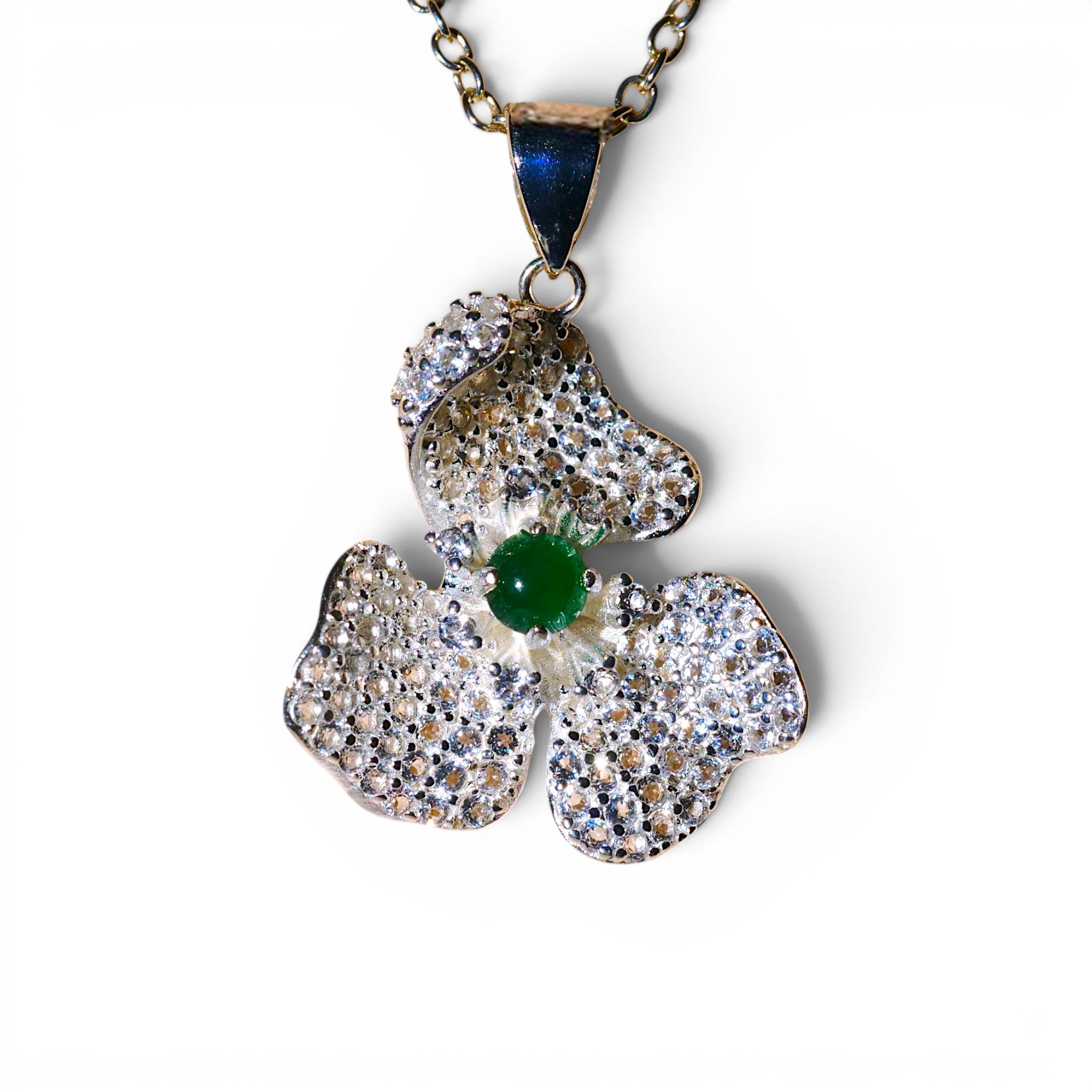 Imperial Jade Flower Sterling Silver Pendant