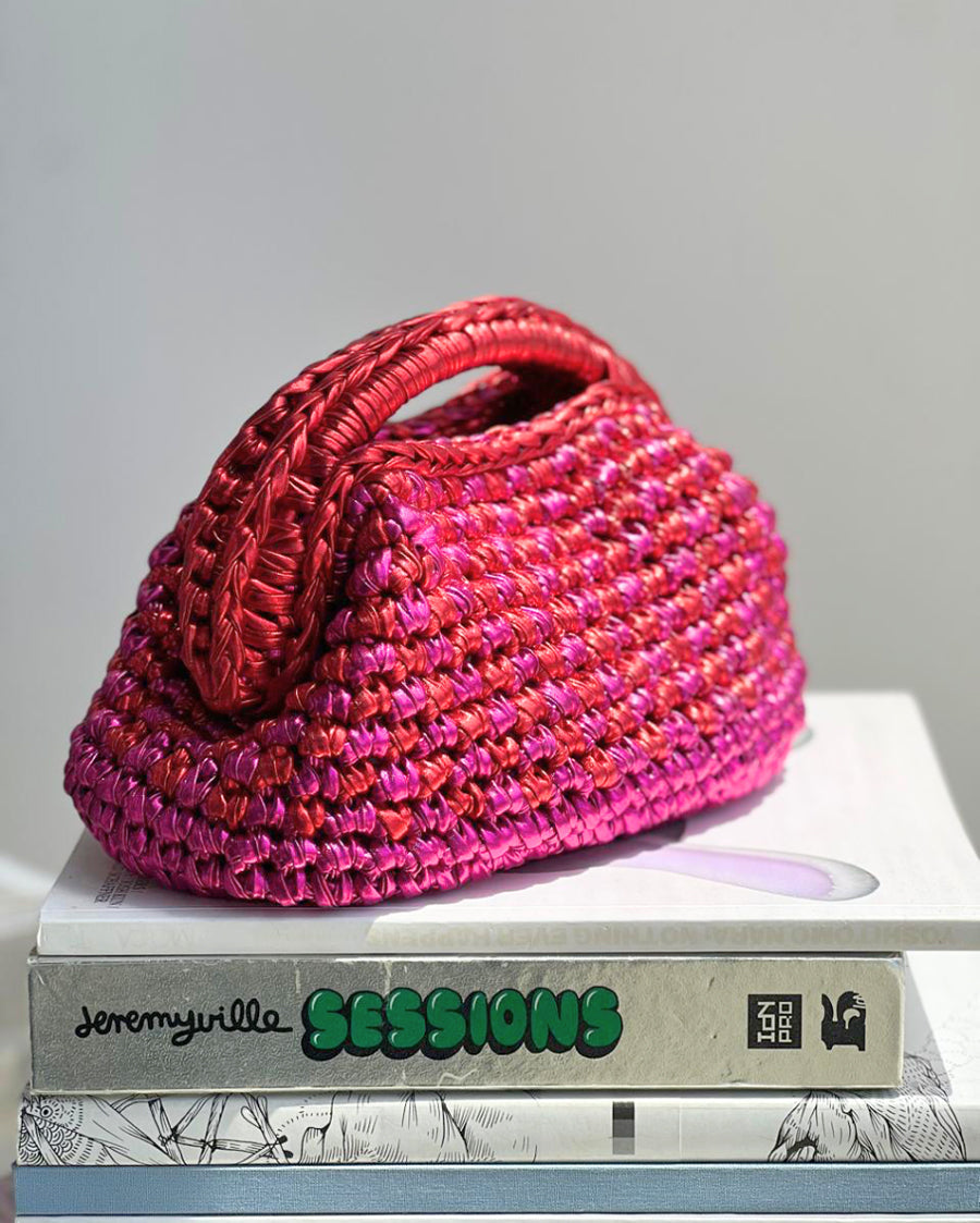 Duo-Color Red and Fuchsia Basket Bag
