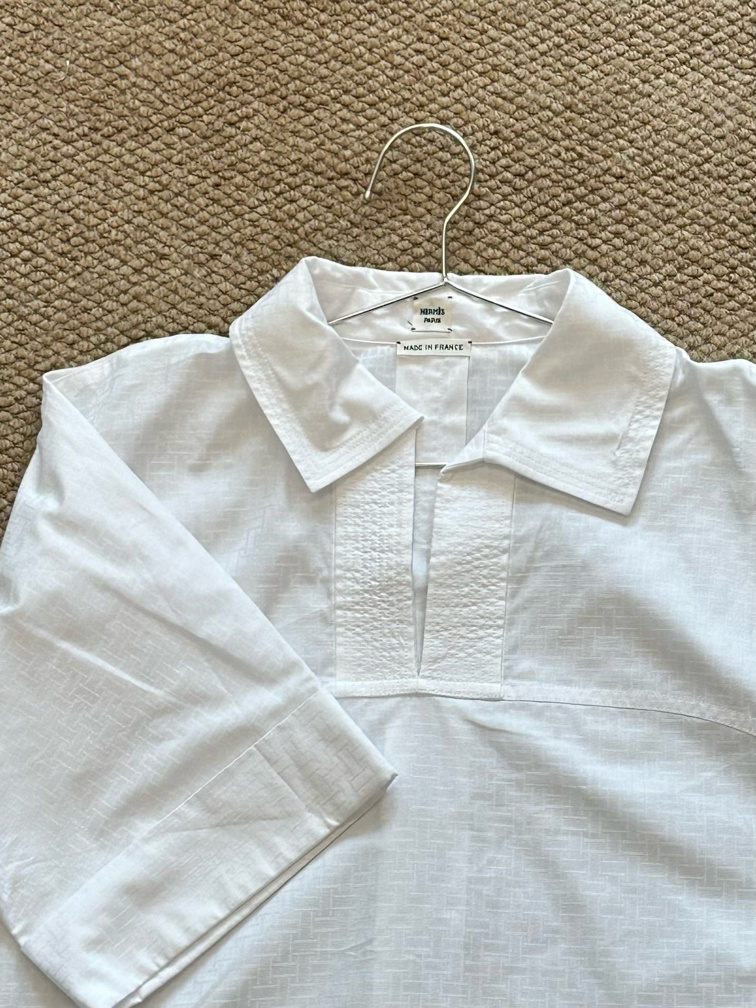 Size 40 - Hermès Cropped Polo Blouse in Mosaique Gauze