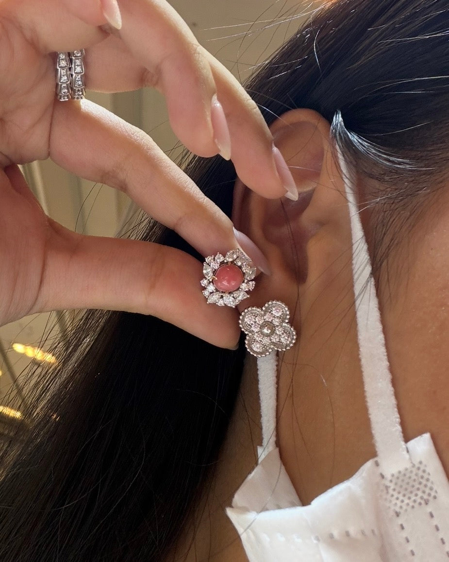 Conch Pearl Diamond Cluster Halo Studs CP4.75ct D2.00ct in 18K 5.27ct JJC9008