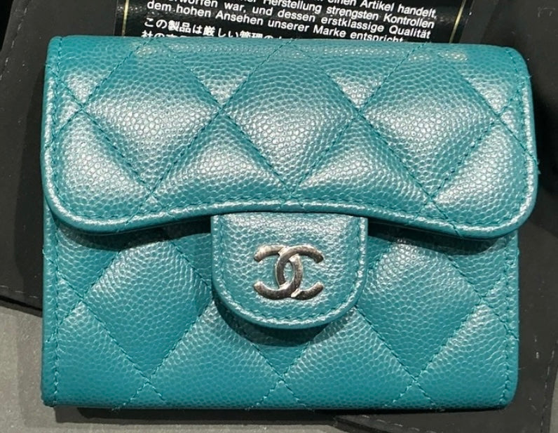 Chanel Green Classic Flap Slim Wallet