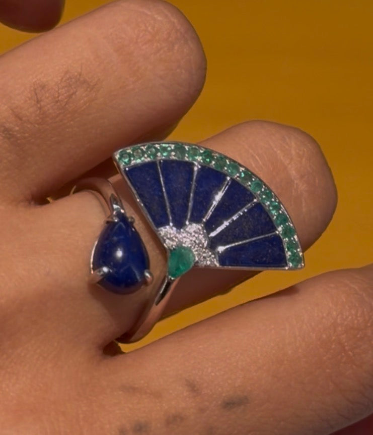 Ring in 18K WG - Lapis 0.30 + Emerald + D0.06 1014014 JJC2908