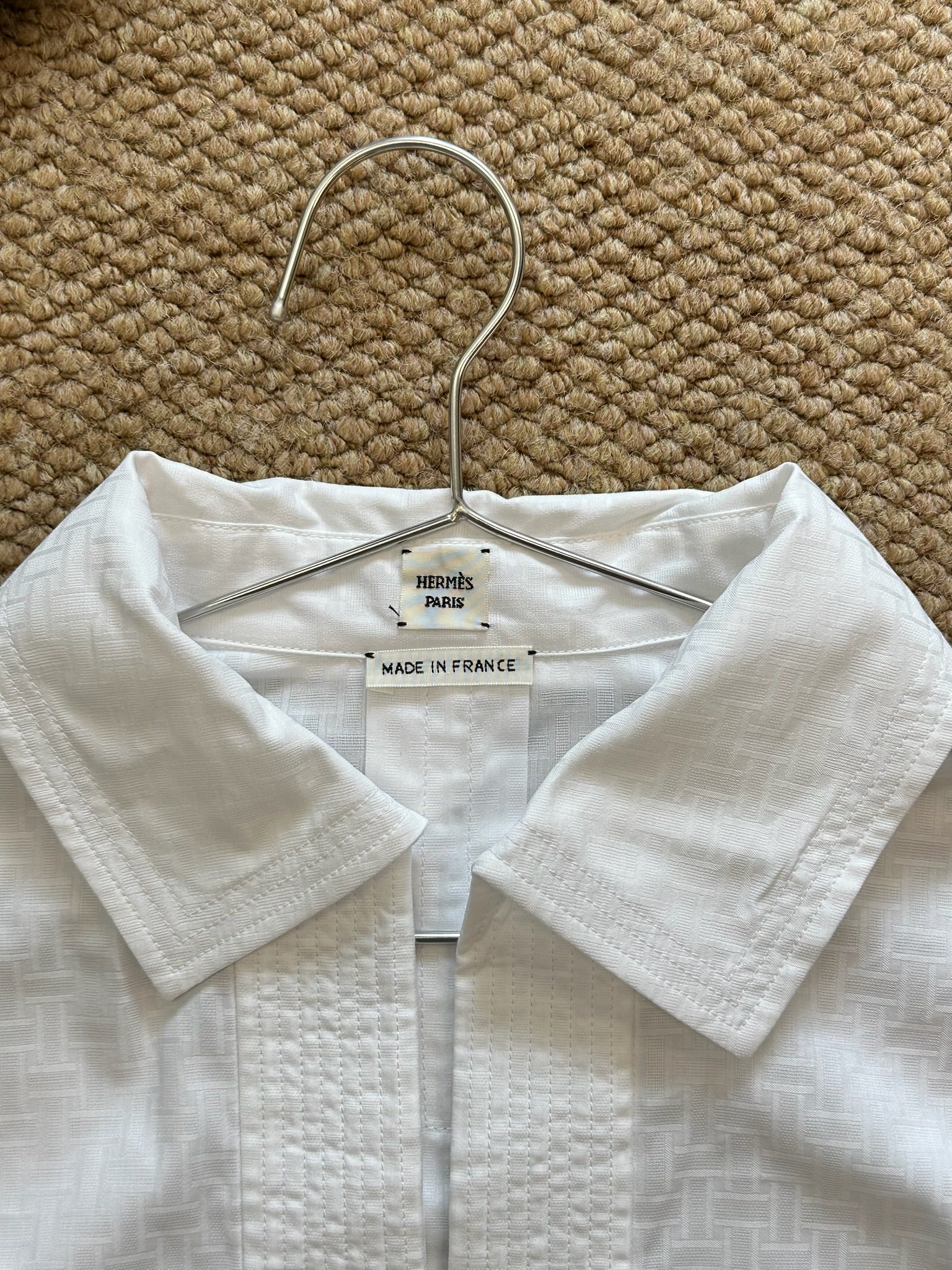 Size 40 - Hermès Cropped Polo Blouse in Mosaique Gauze