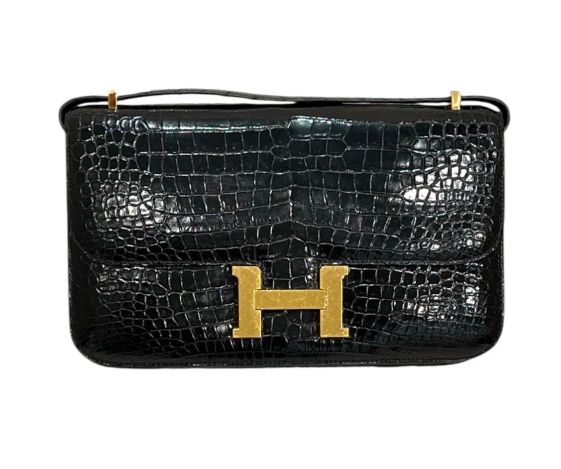 Hermes Constance Elan in Black Shiny Alligator with GHW
